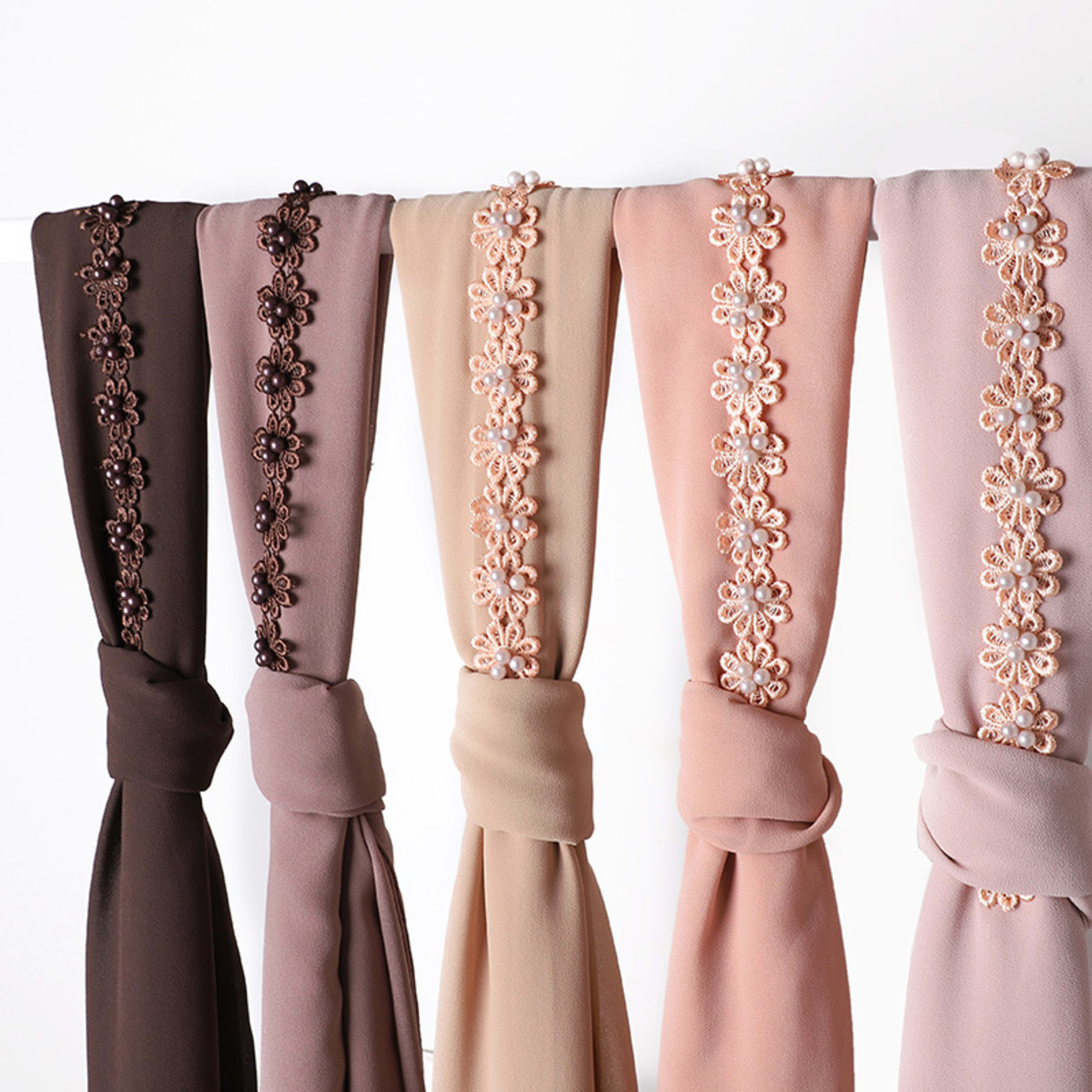 Pearl Chiffon Nail Pearl Decorative Headscarf 6