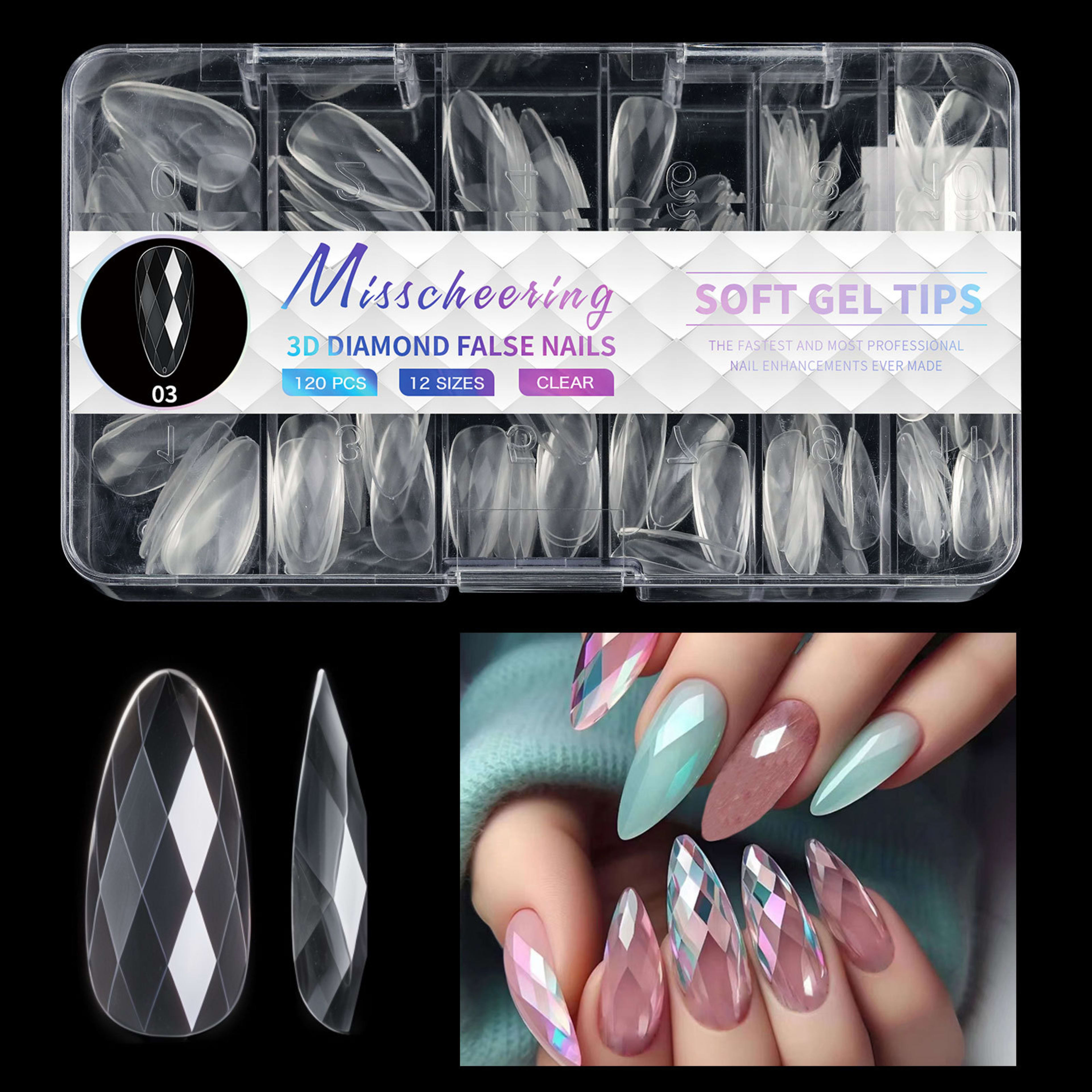 3D Diamond Wear Long Shaping Nail Tip 6