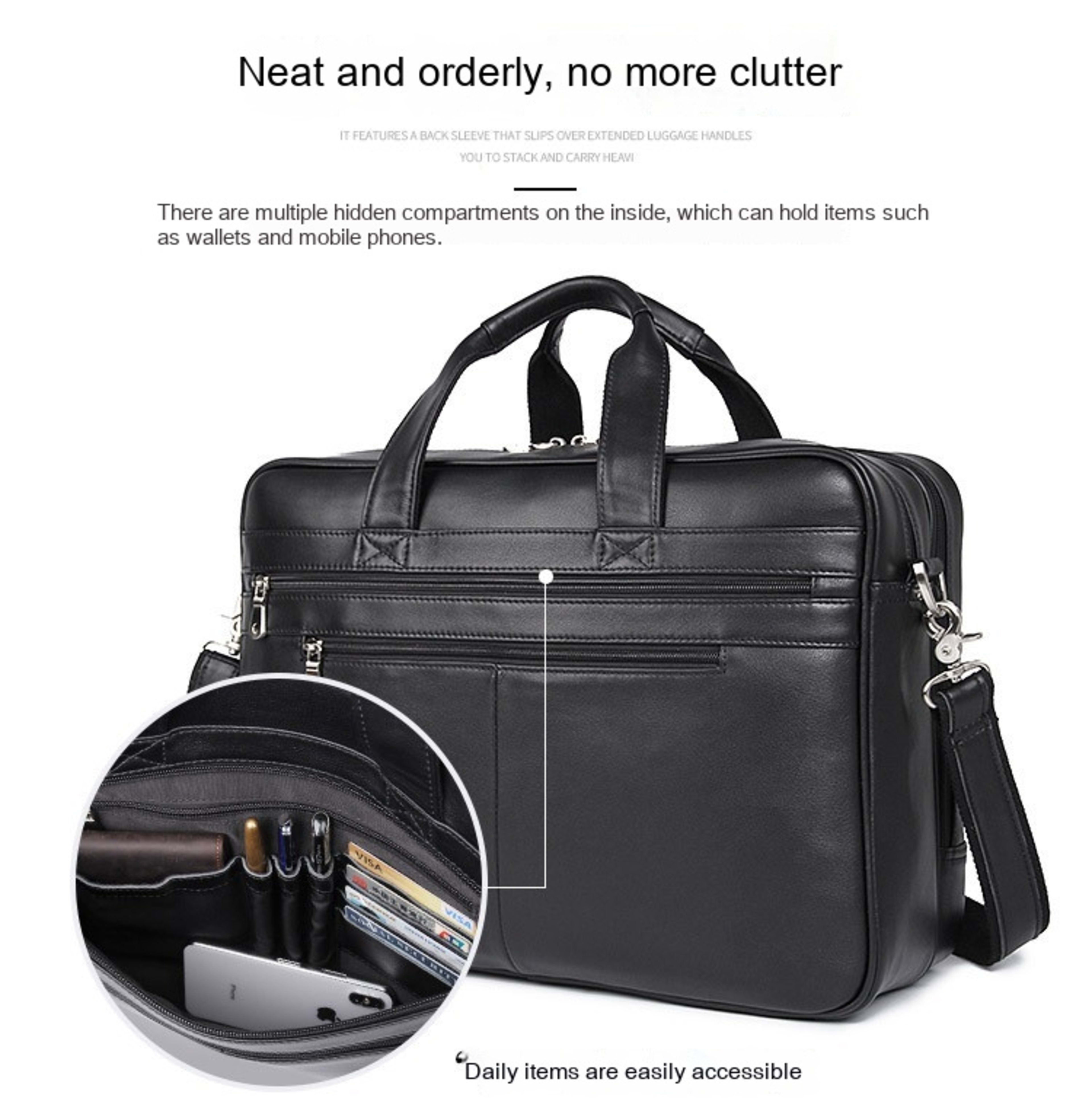 Leather Handbag Briefcase Napa Leather Comfortable Texture Men's Real-leather Bag 6