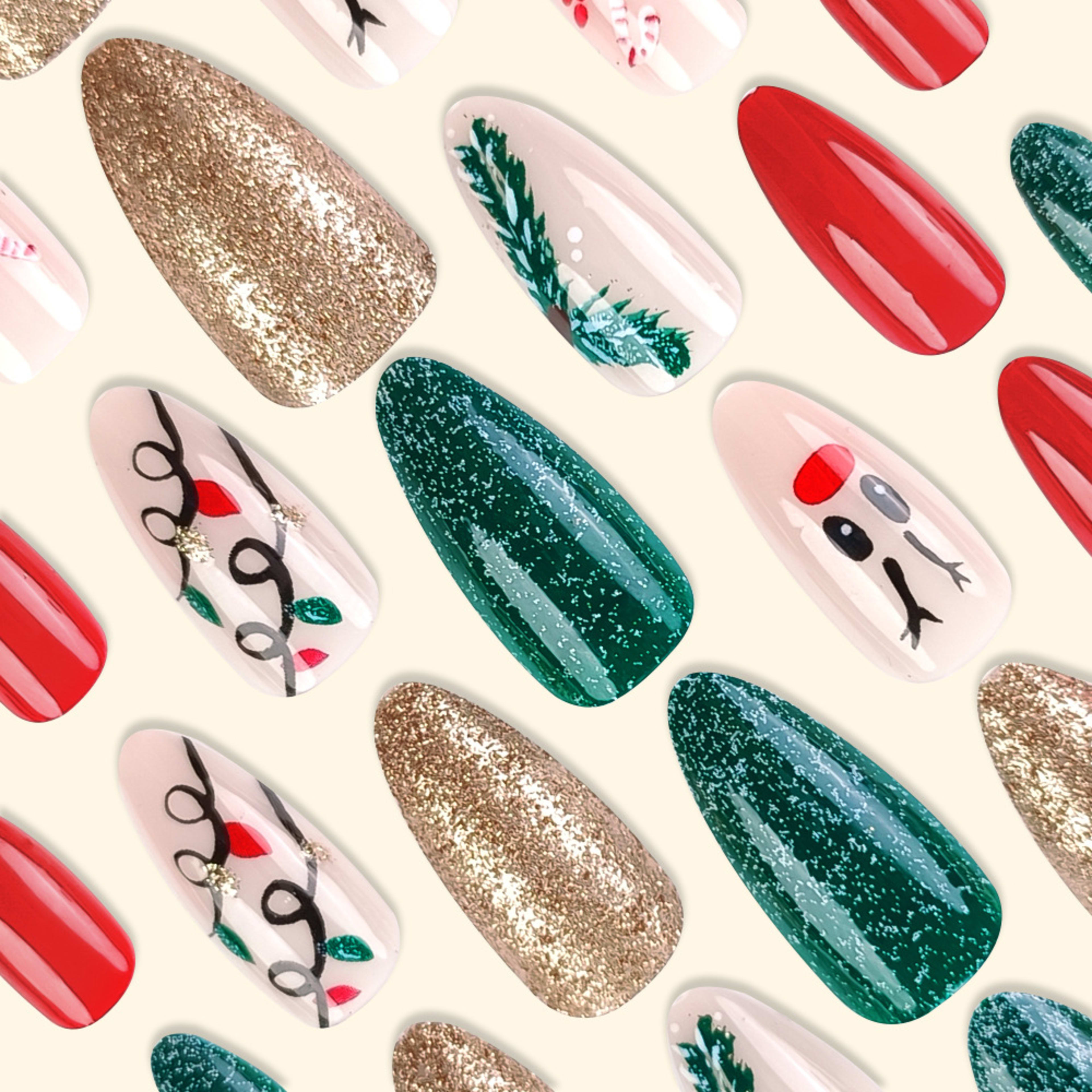 Christmas Wearable Candy Cane Elk Drop Shape Nail Sticker 3