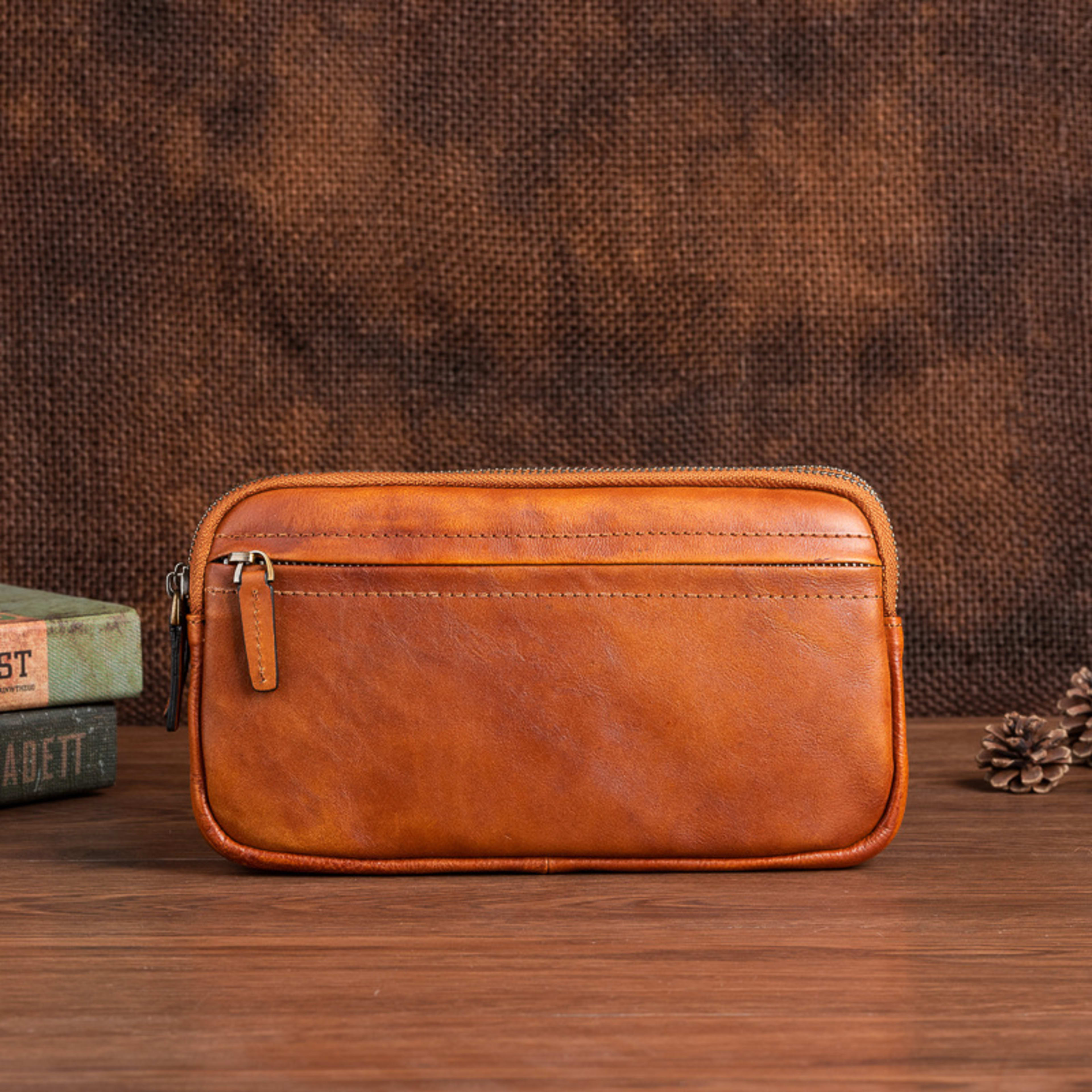 Vertical Model In Square Shape First Layer Cowhide Casual Clutch Men 1