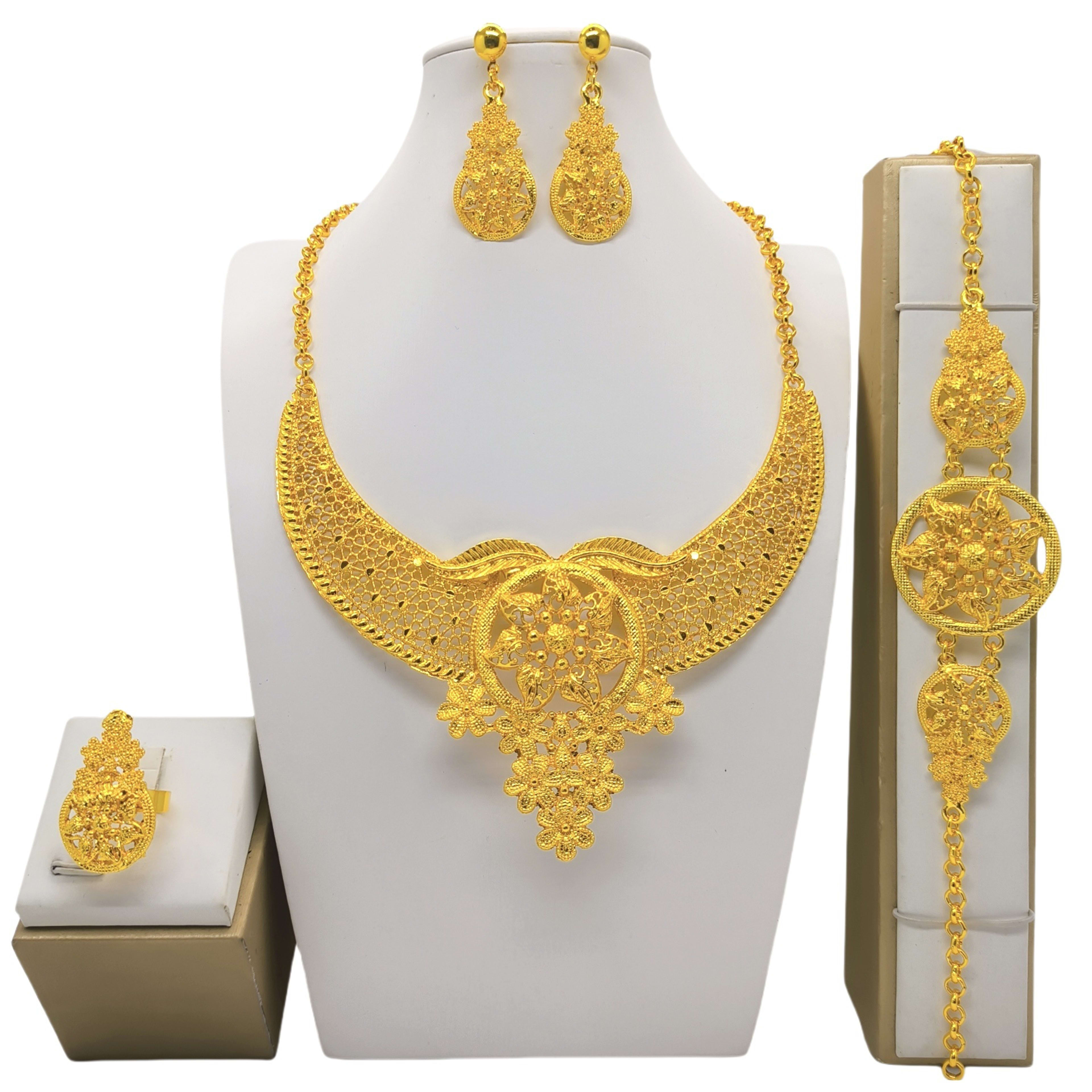 Bridal Wedding Necklace Earring Ring Bracelet Four-piece Set 3