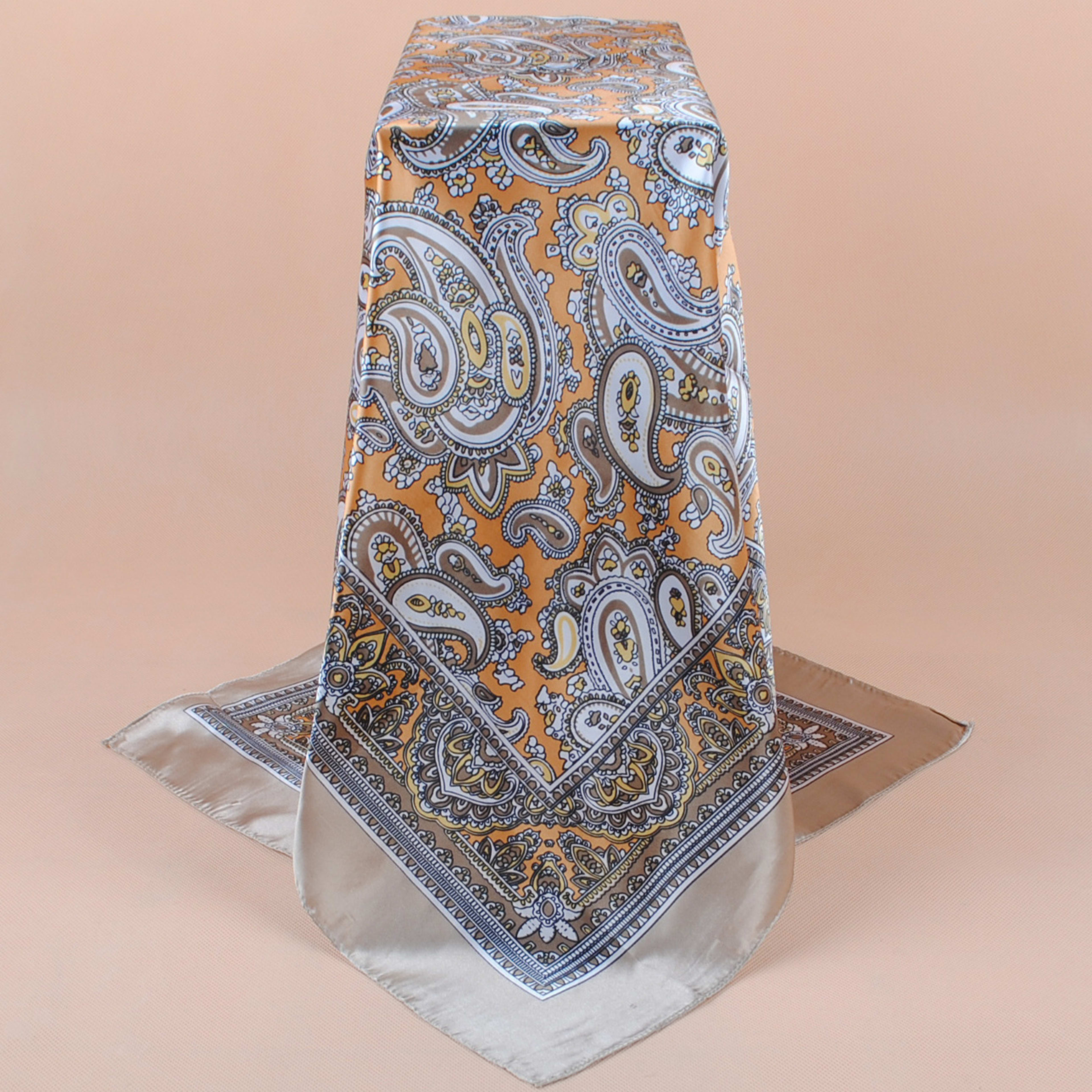 New Stylish All-Match Cashew Flower 90x90 Womens Printed Satin Square Scarf 8