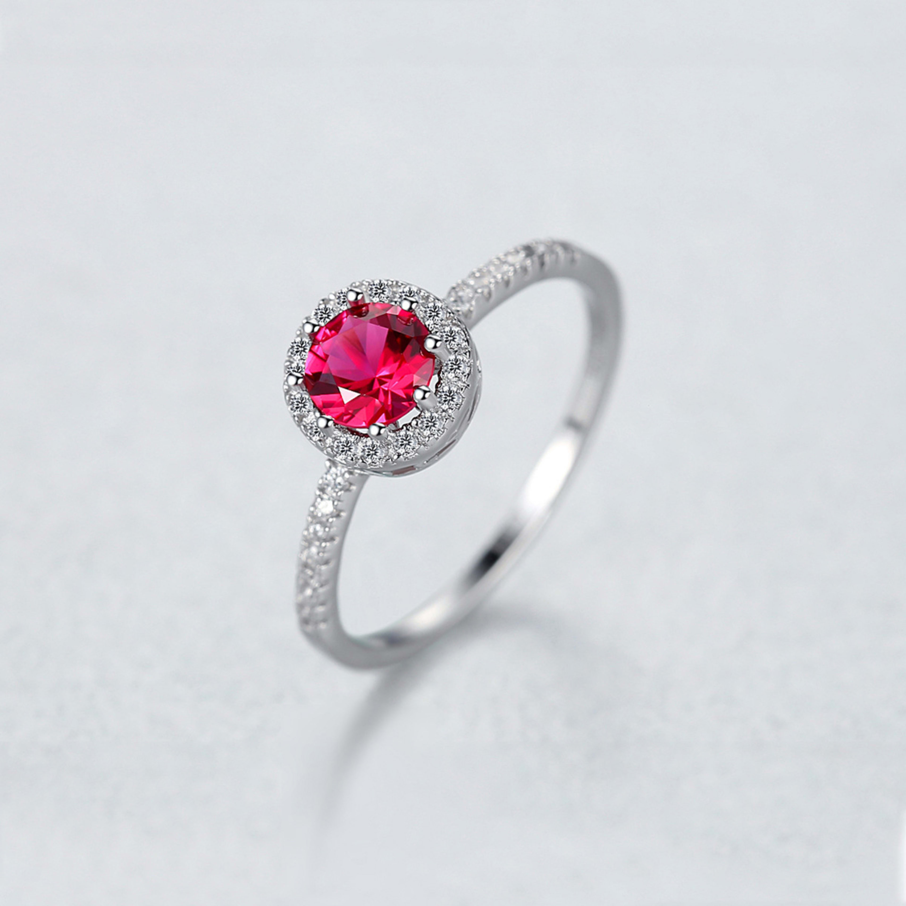925 Silver Single-Row Diamond Ruby Ring For Women 4