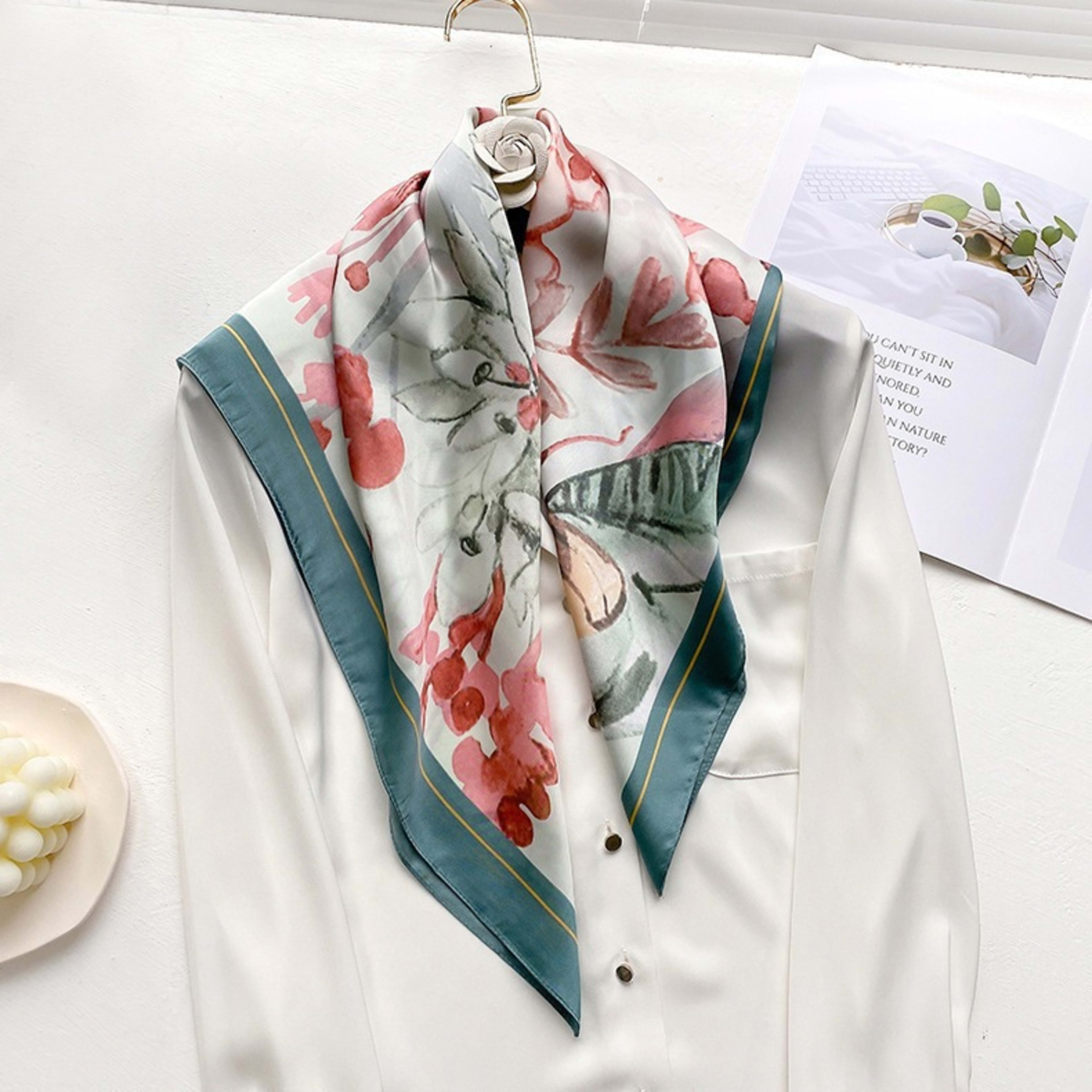 Small Scarf Vintage Printed Silk Scarf For Women 18
