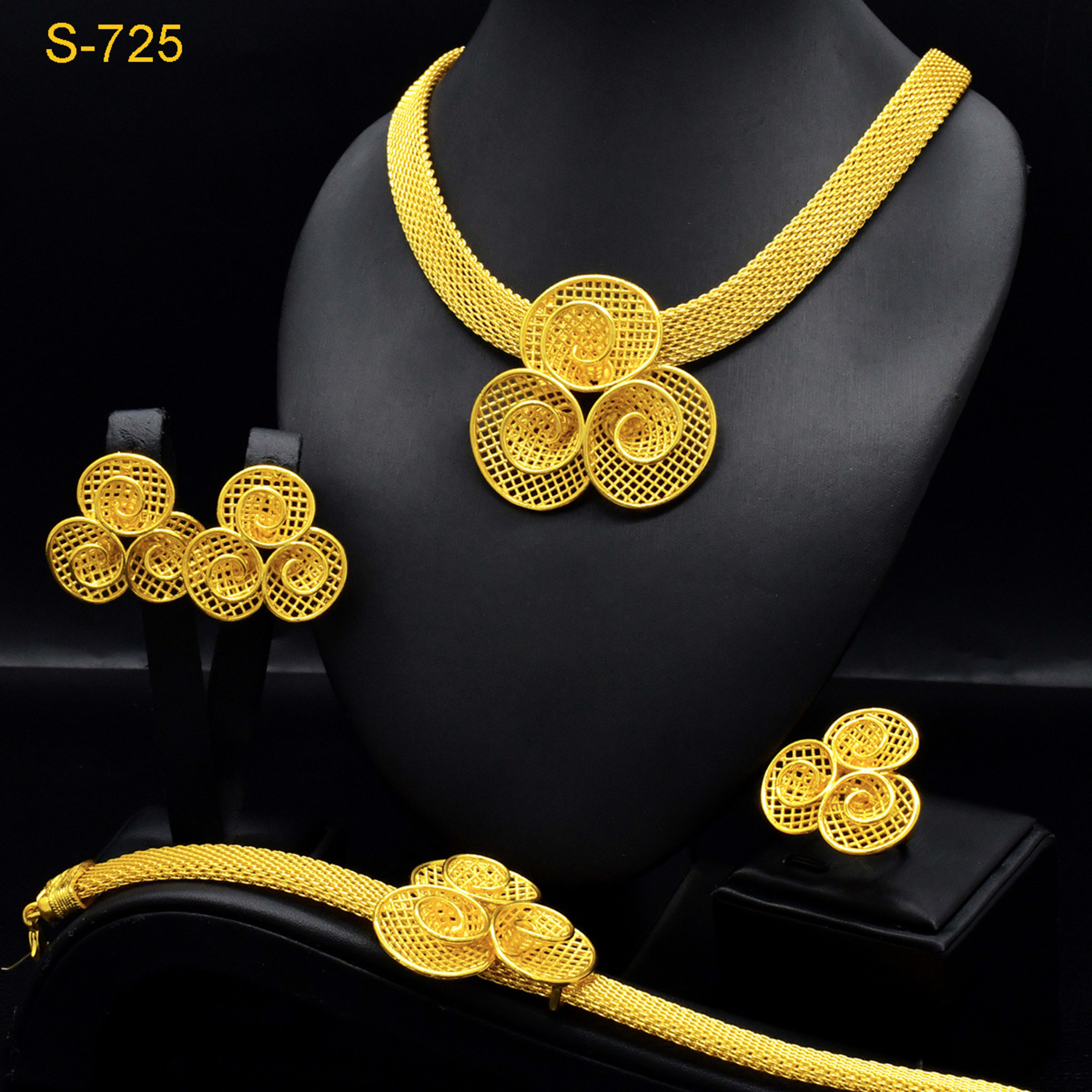 European And American Fashion Necklace Earring Bracelet Four-piece Ring Set 7