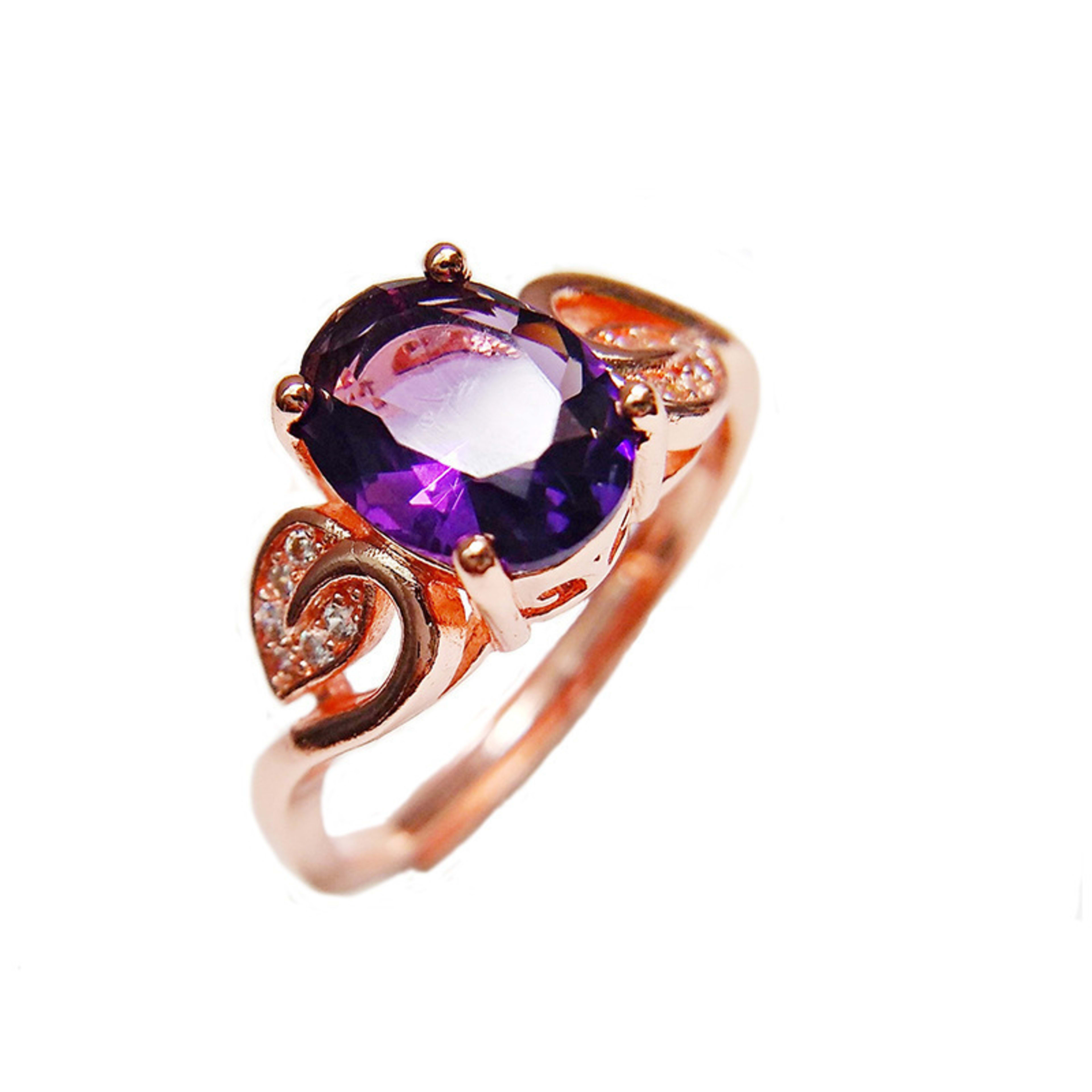 Quality Ear Hook Purple Gemstone Diamond Ring Rose Gold Collarbone Necklace Set 2