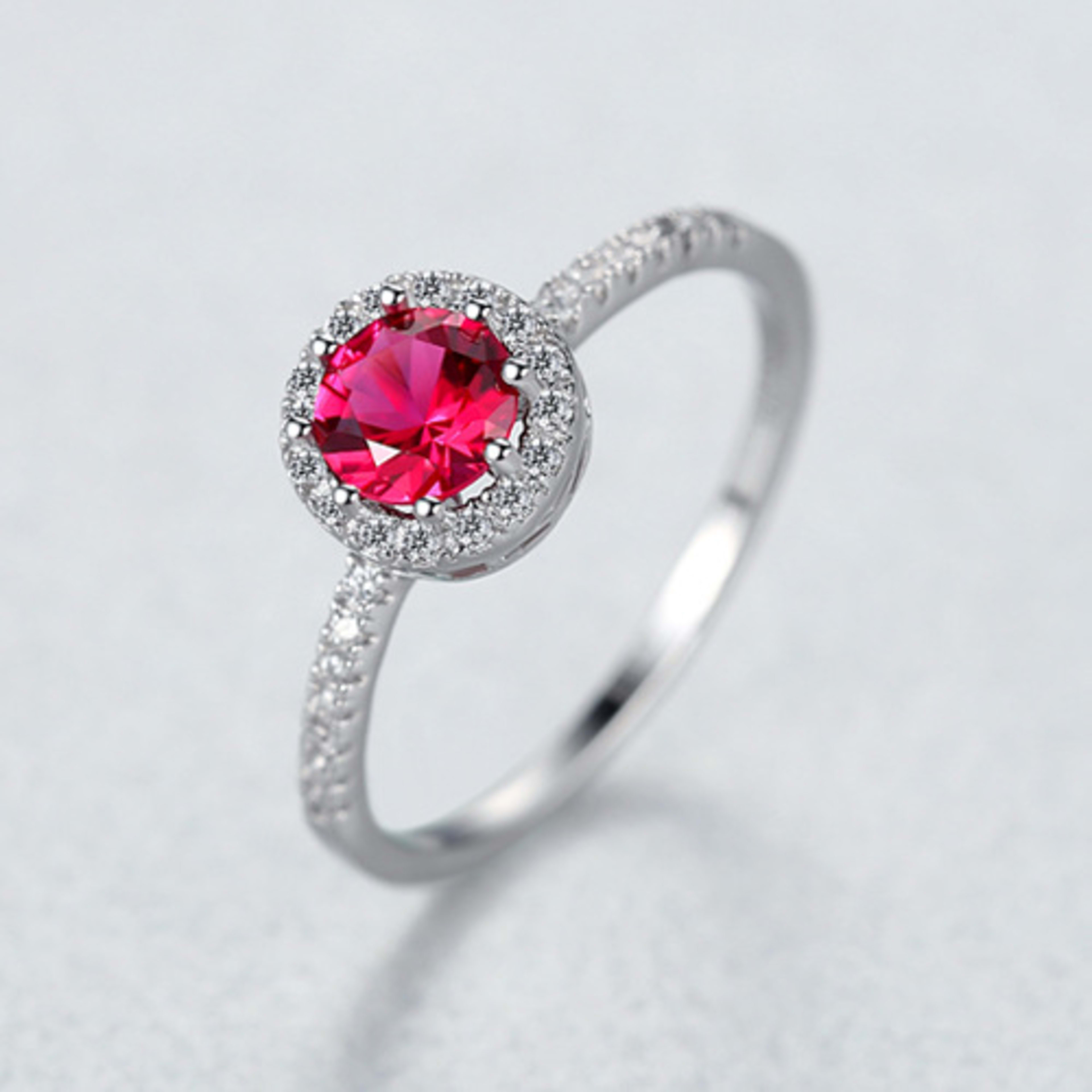 925 Silver Single-Row Diamond Ruby Ring For Women 2
