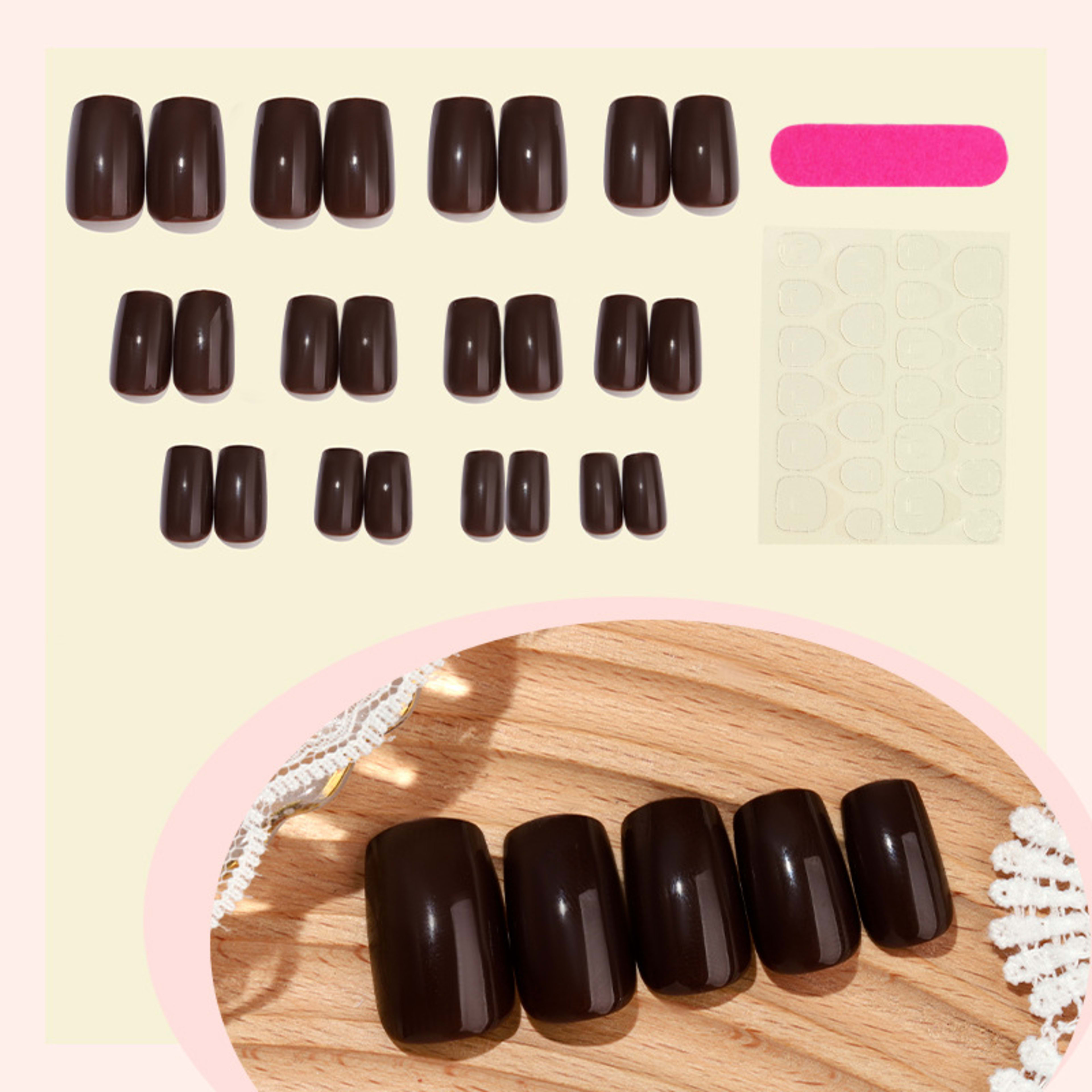 Dark Brown Handmade Wearable Nails Short Style Nail Tips