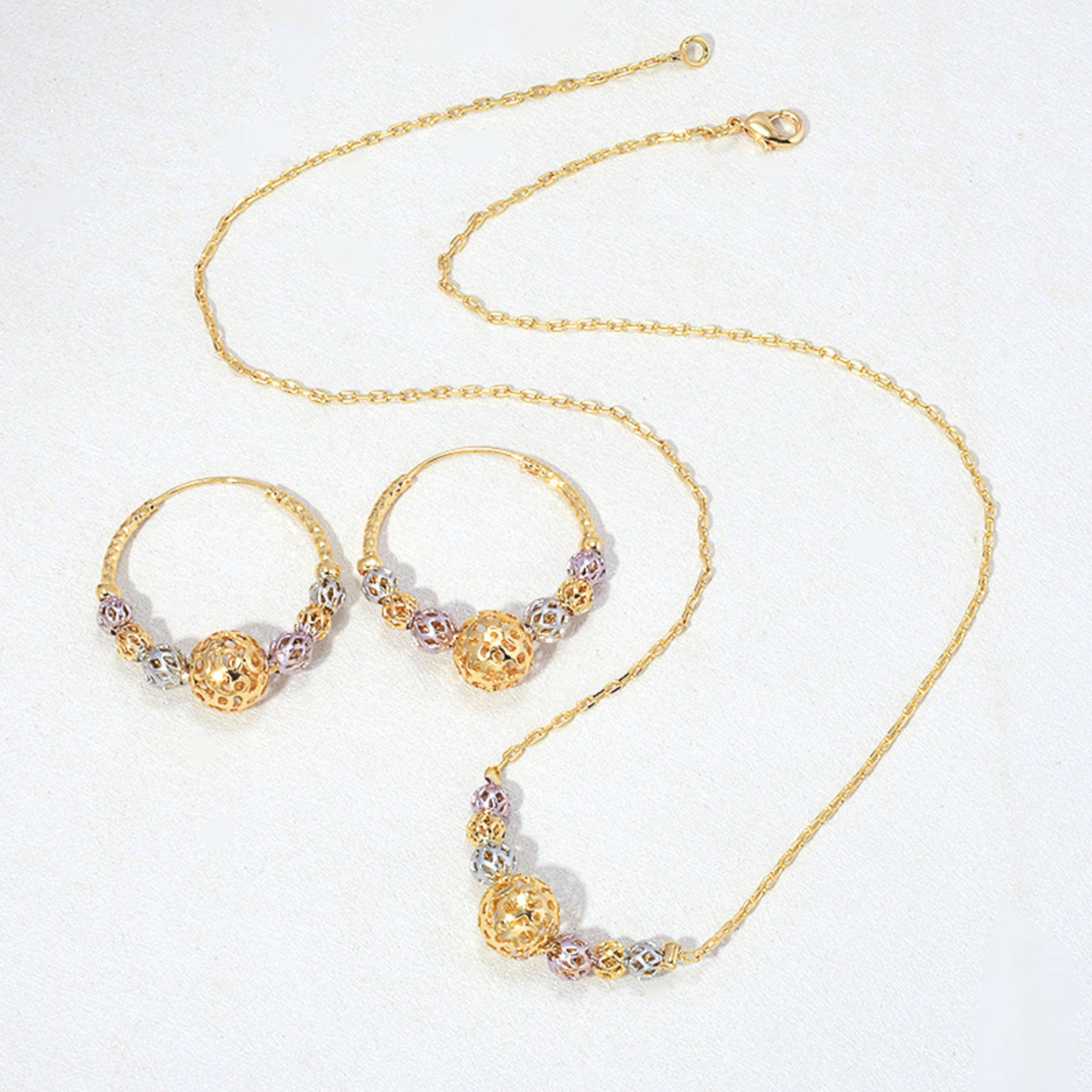 Multicolor Cutout Round Beads Necklace And Earrings Suite Necklace Jewelry 5