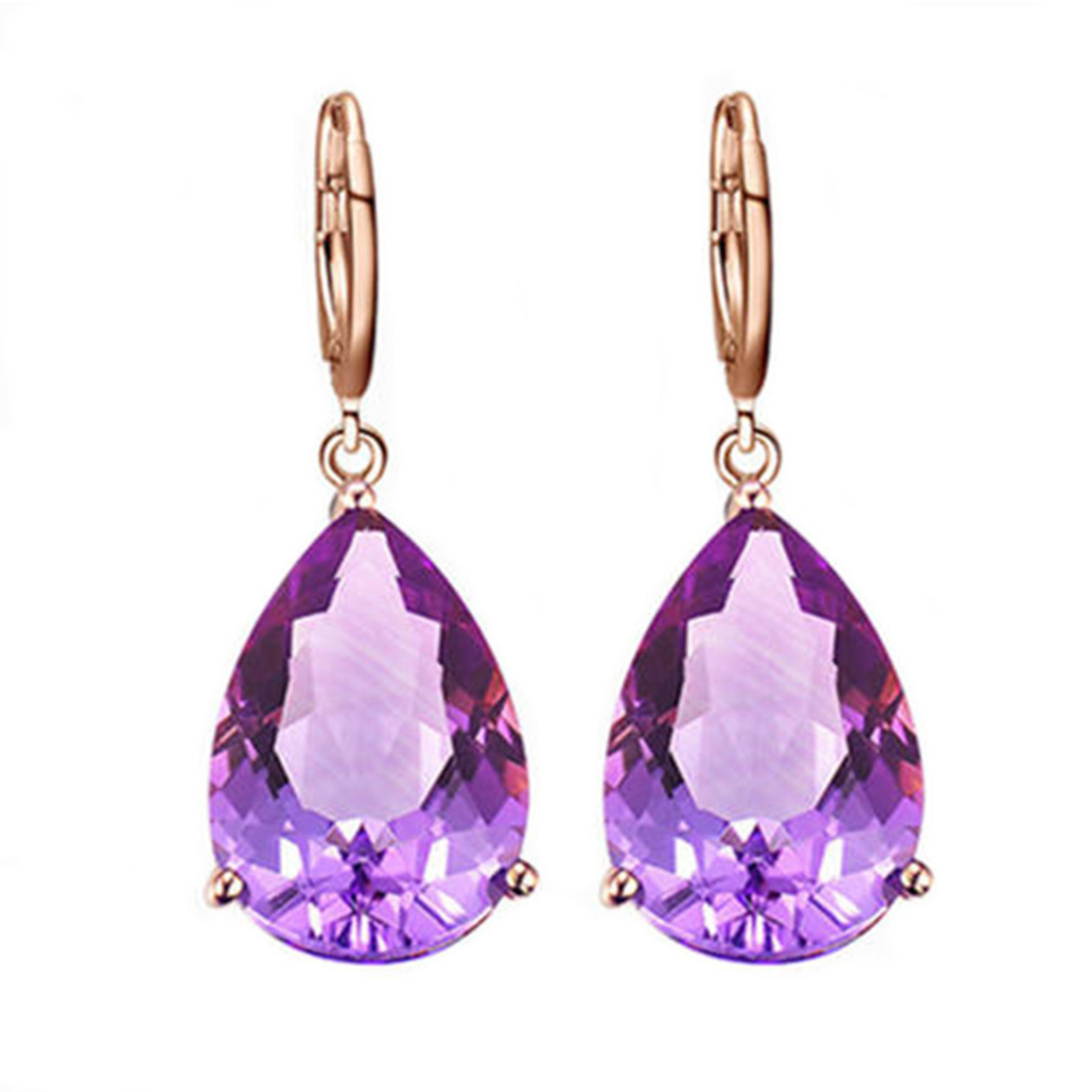 Quality Ear Hook Purple Gemstone Diamond Ring Rose Gold Collarbone Necklace Set 6