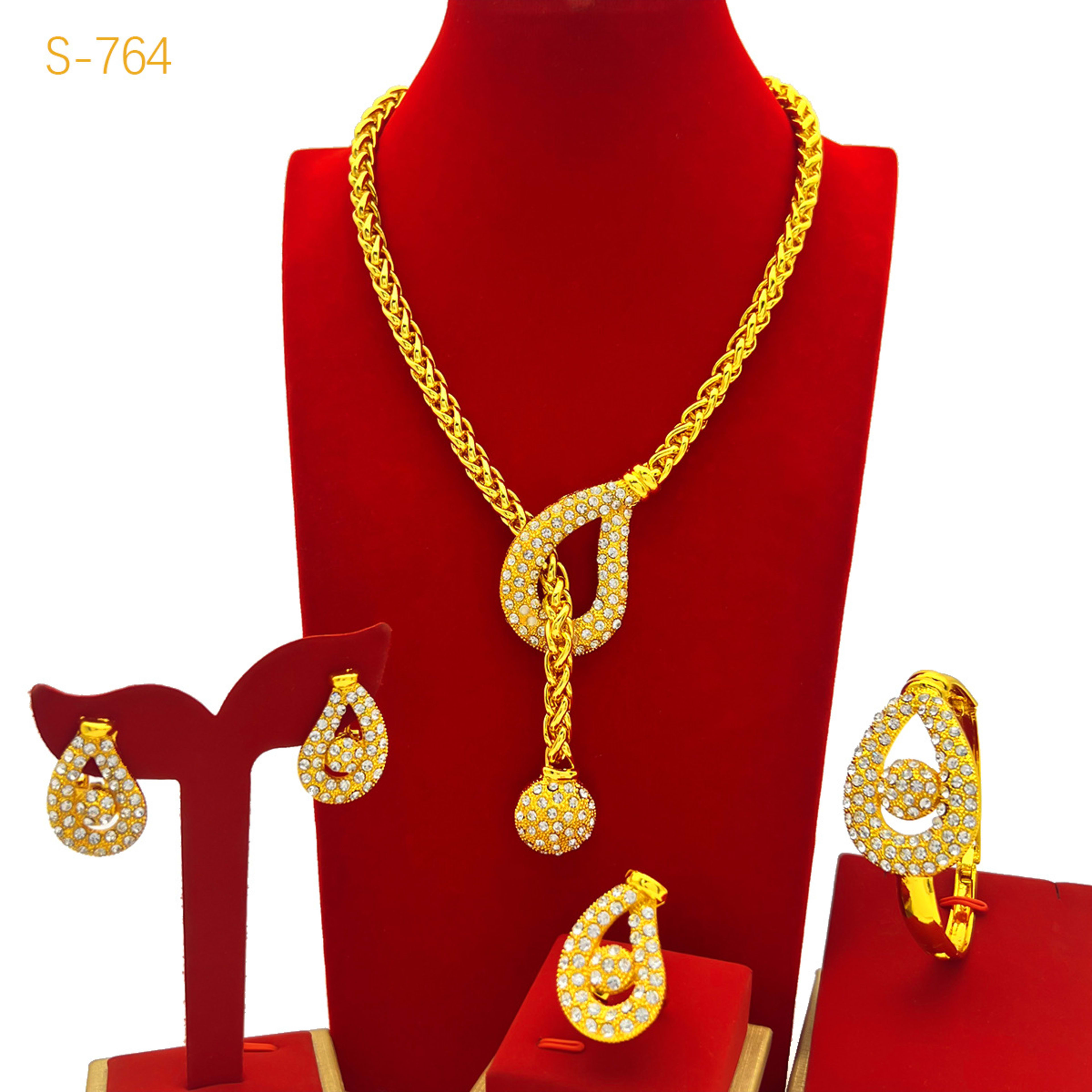 Best-selling Dubai Bride 24k Gold-plated Necklace Bracelet Earring Ring Four-piece Set 3