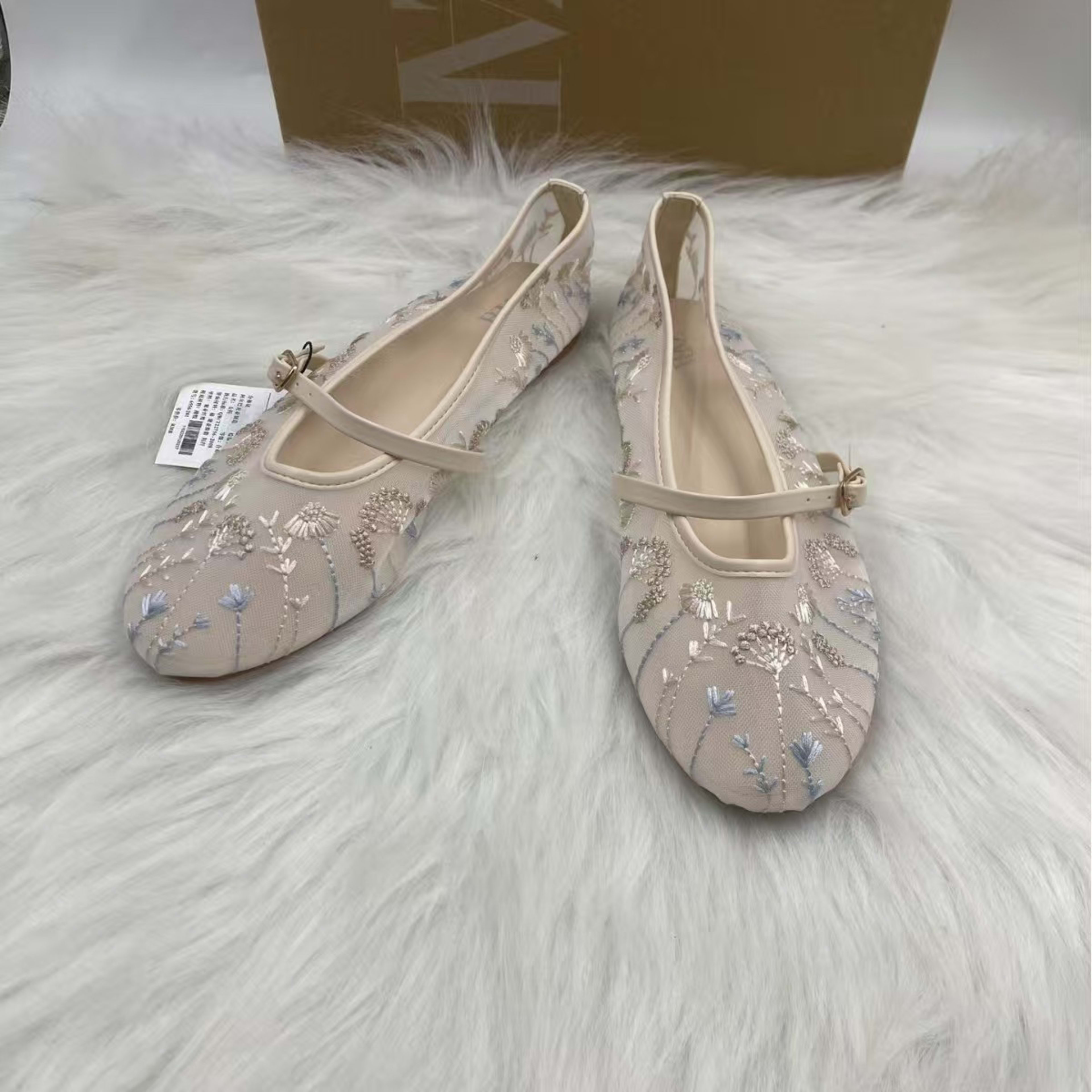 Womens Flat Shoes Embroidered Mesh Ballet Flats Fashionable Low-Top Pumps 5