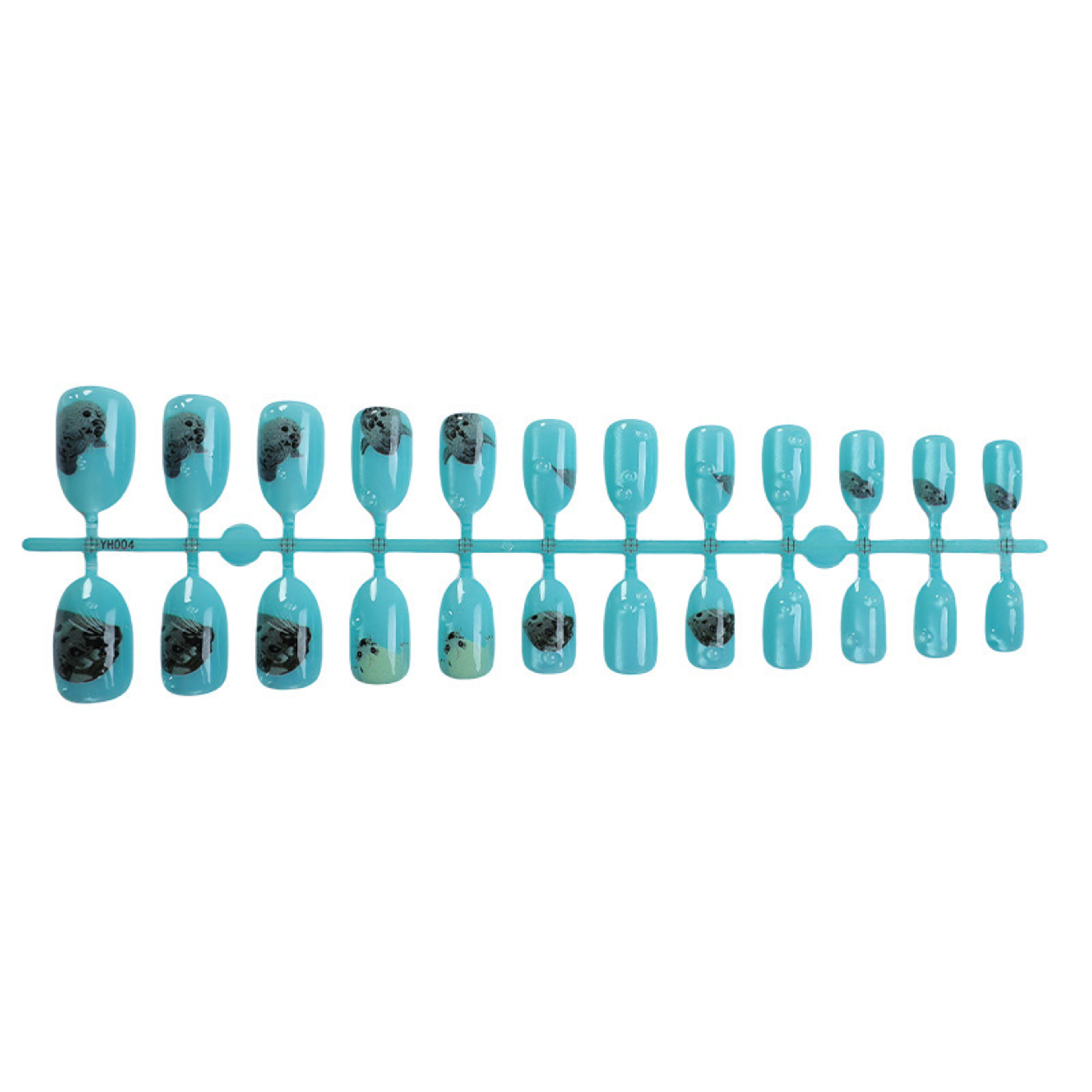 Oval Ocelot Cat-eye Ocean Blue Nail Tips For Wearable Nails 1