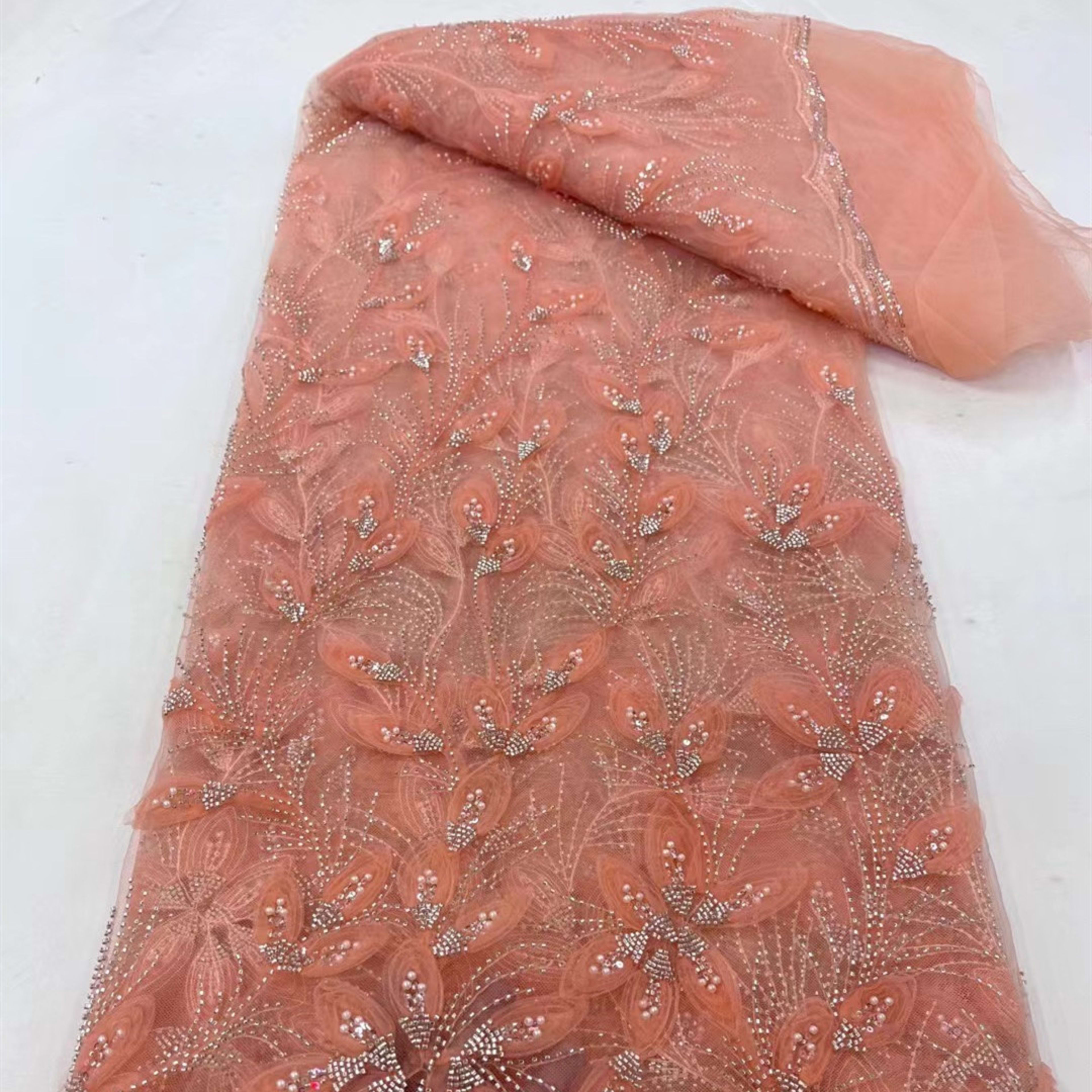 Ribbon Flower Beaded Tulle Lace Fabric Cocktail Party Occasion Evening Dress Embroidered Cloth Lace 13