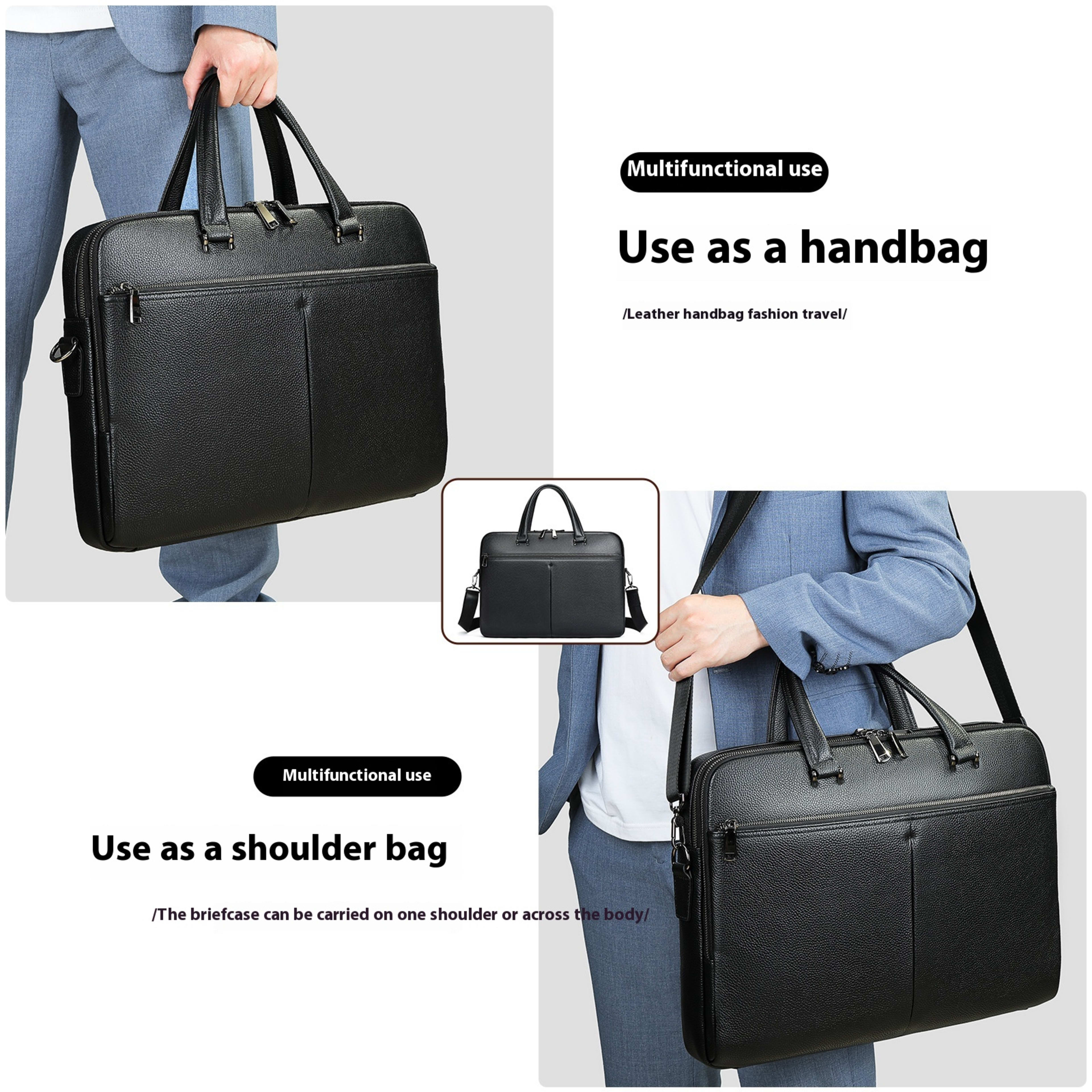 Men's Handbag Horizontal Briefcase Large Capacity First Layer Cowhide 17-inch Computer Bag 1