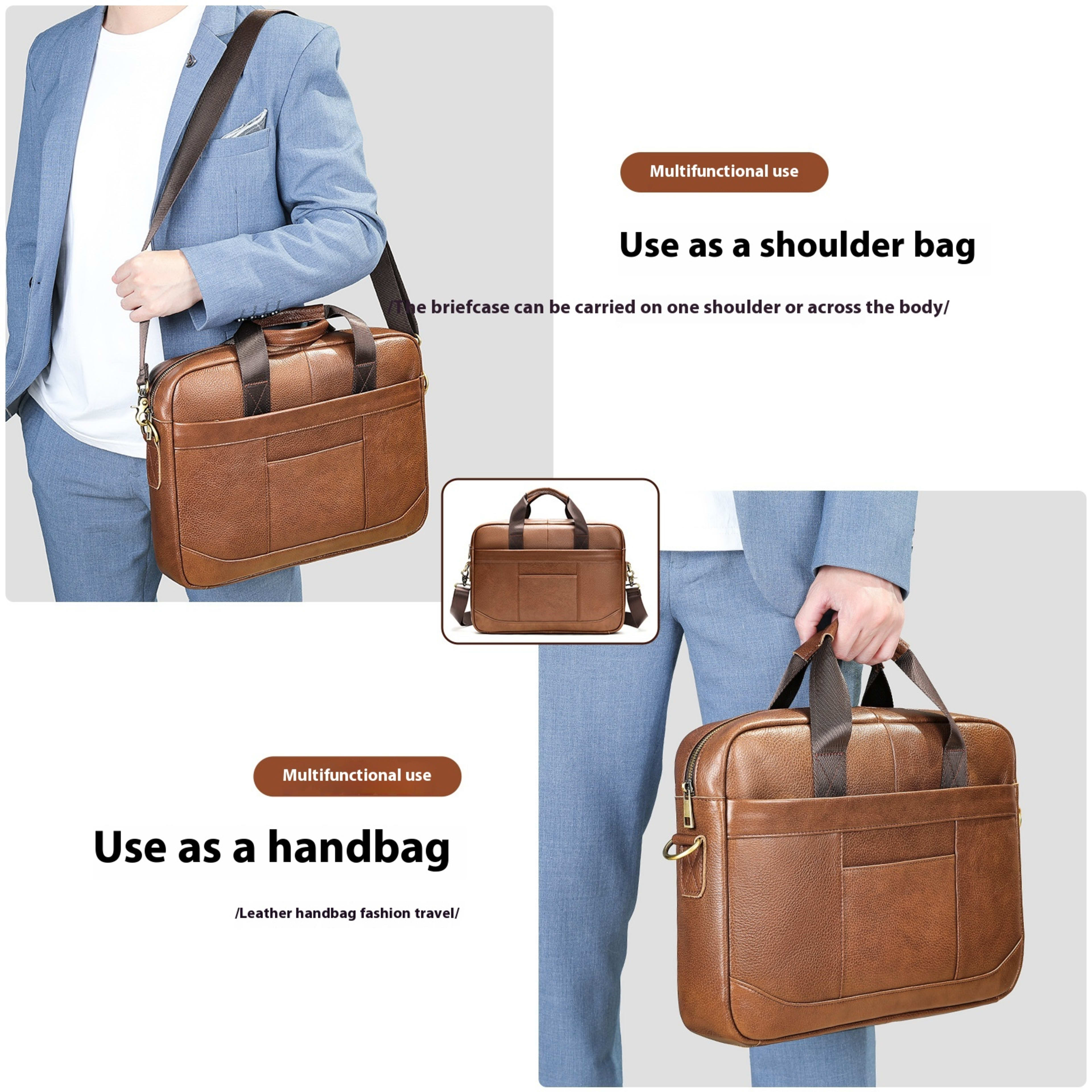 Men's Official Document Leather Casual Computer Bag Shoulder Crossbody 2