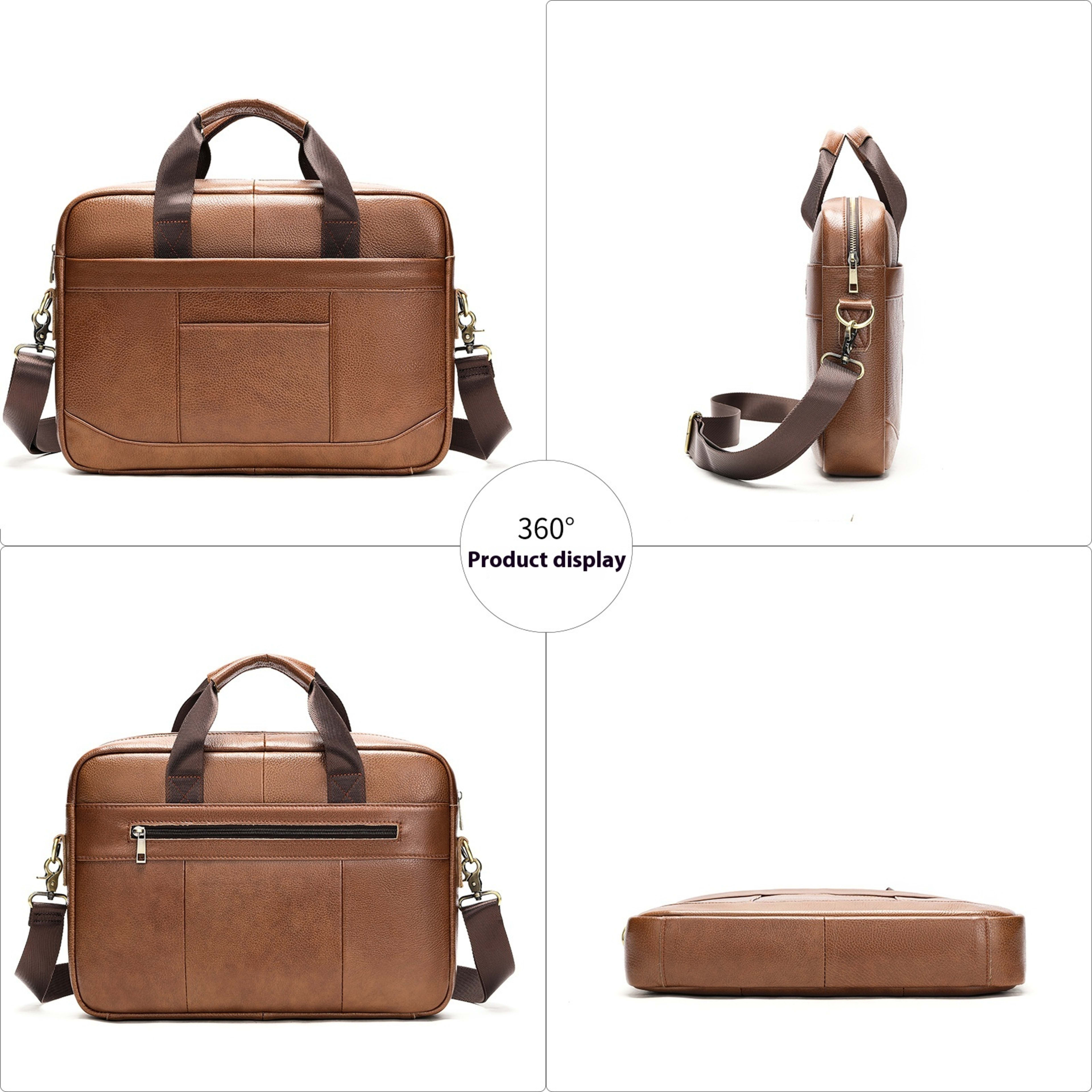 Men's Official Document Leather Casual Computer Bag Shoulder Crossbody 4