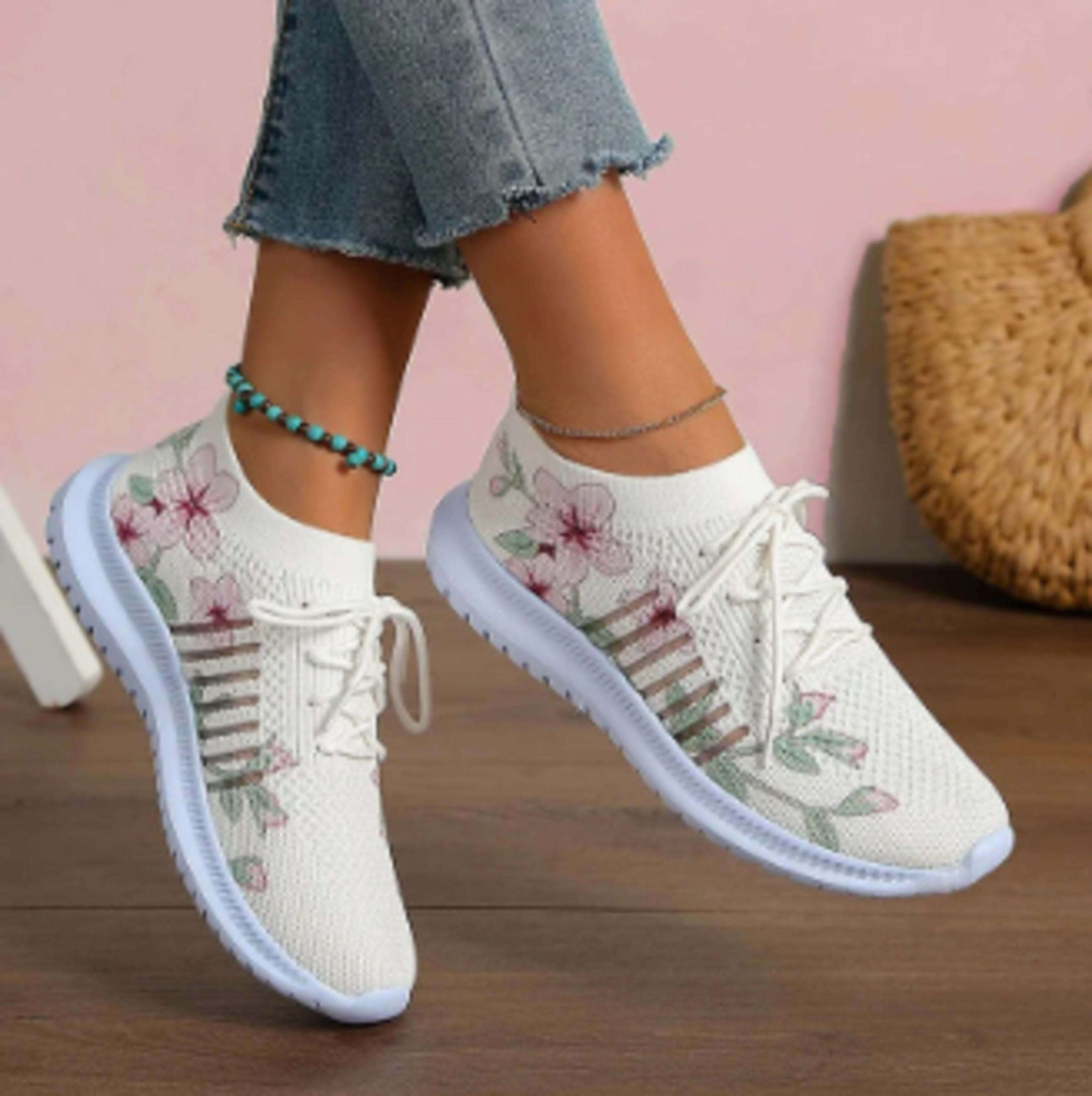 Women's Fashion Casual Flyknit Wedge Lace-up Mesh Shoes 4
