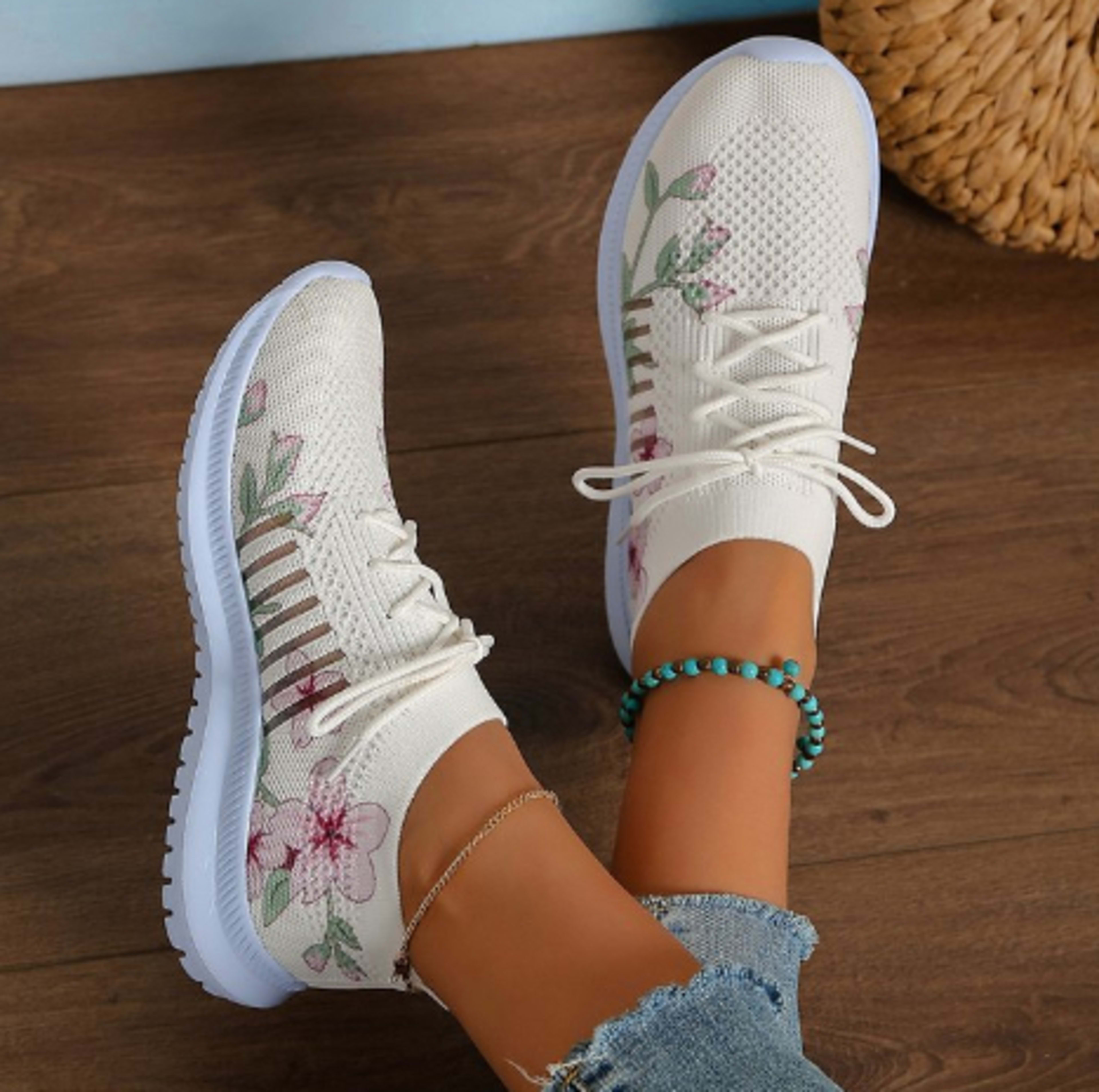 Women's Fashion Casual Flyknit Wedge Lace-up Mesh Shoes 5