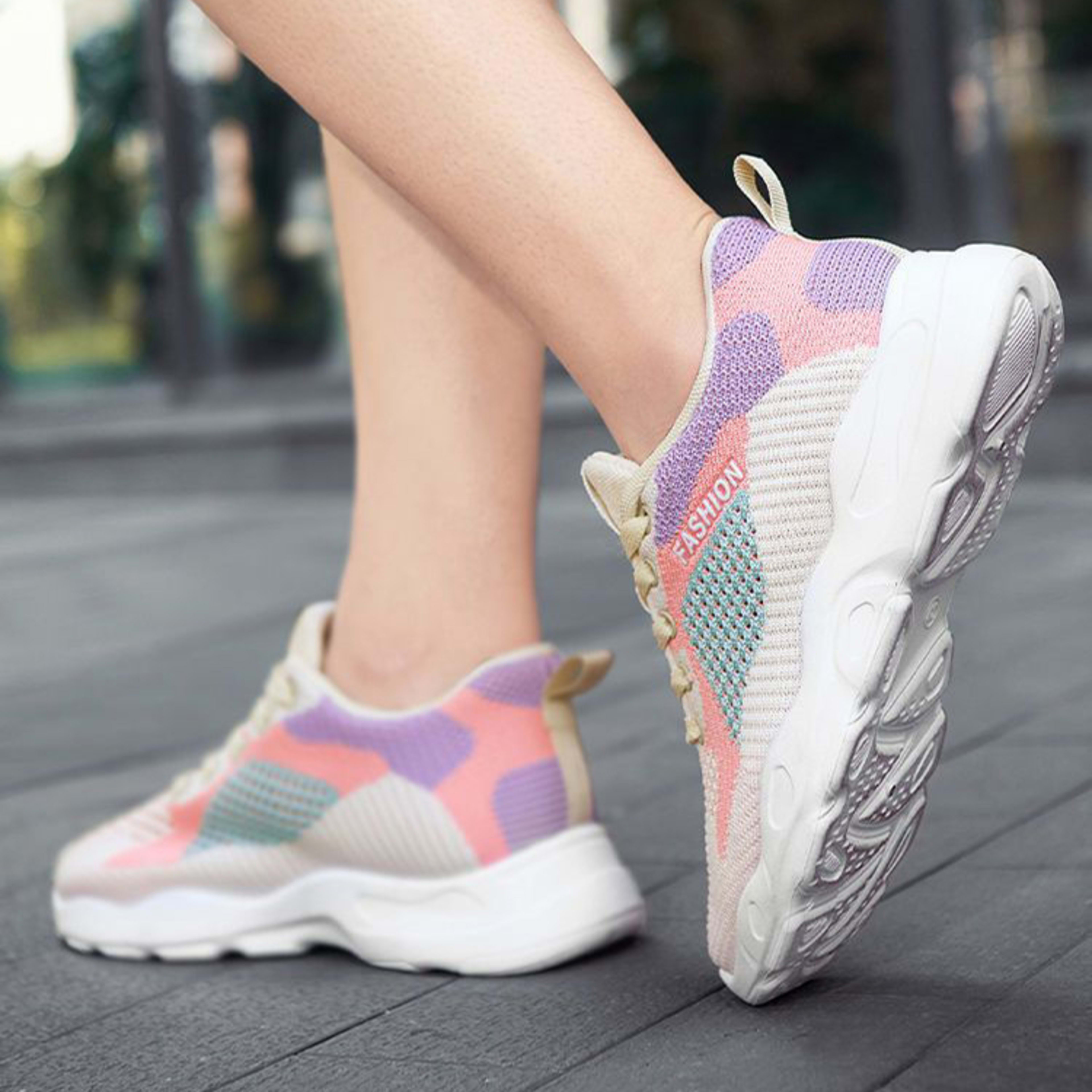 Casual Colorblock Lace-up Sneakers Women Versatile Breathable Lightweight Walking Running Shoes 6