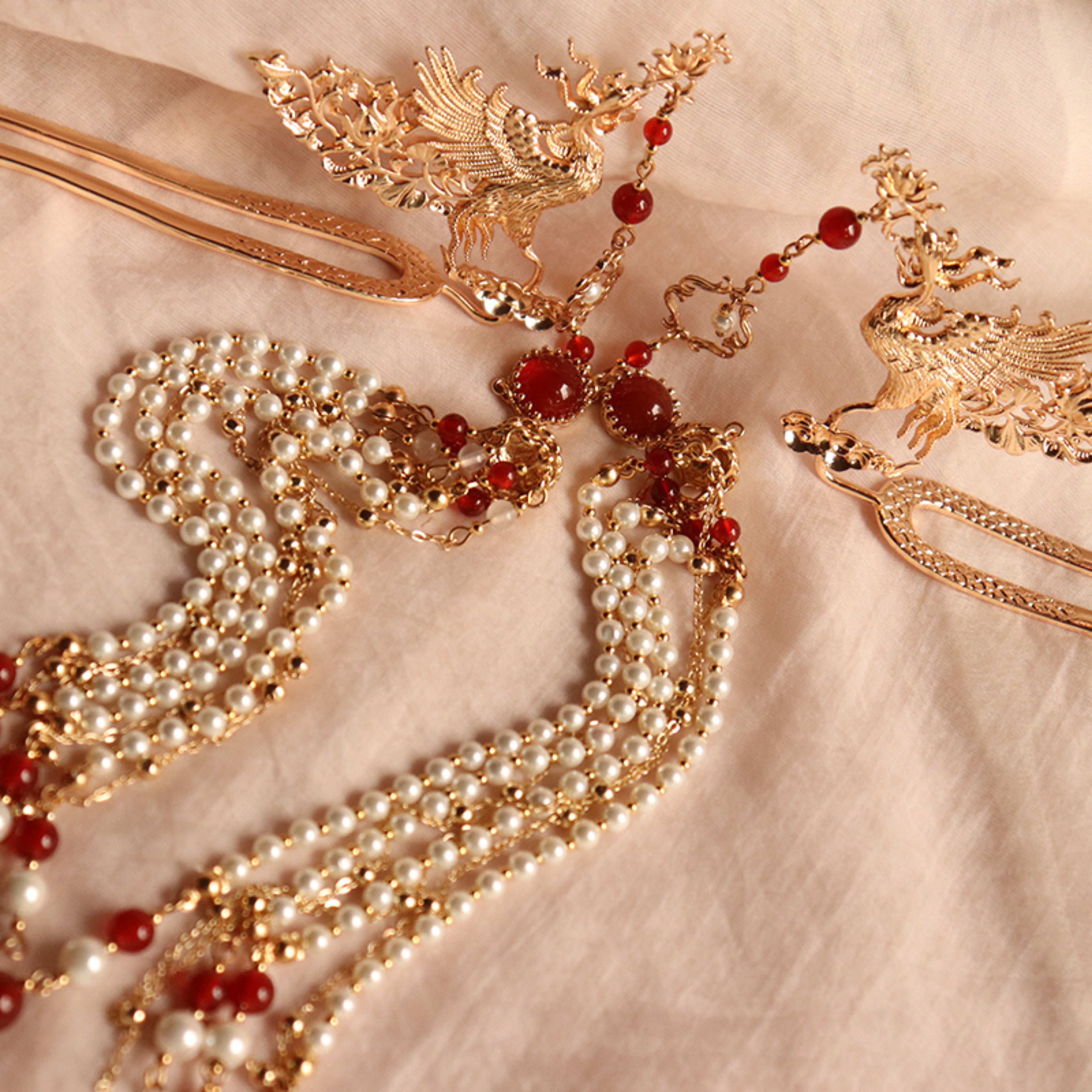 Gorgeous Archaistic Ancient Costume Pearl Tassel Phoenix Hairpin Hairpin Hairpin 5