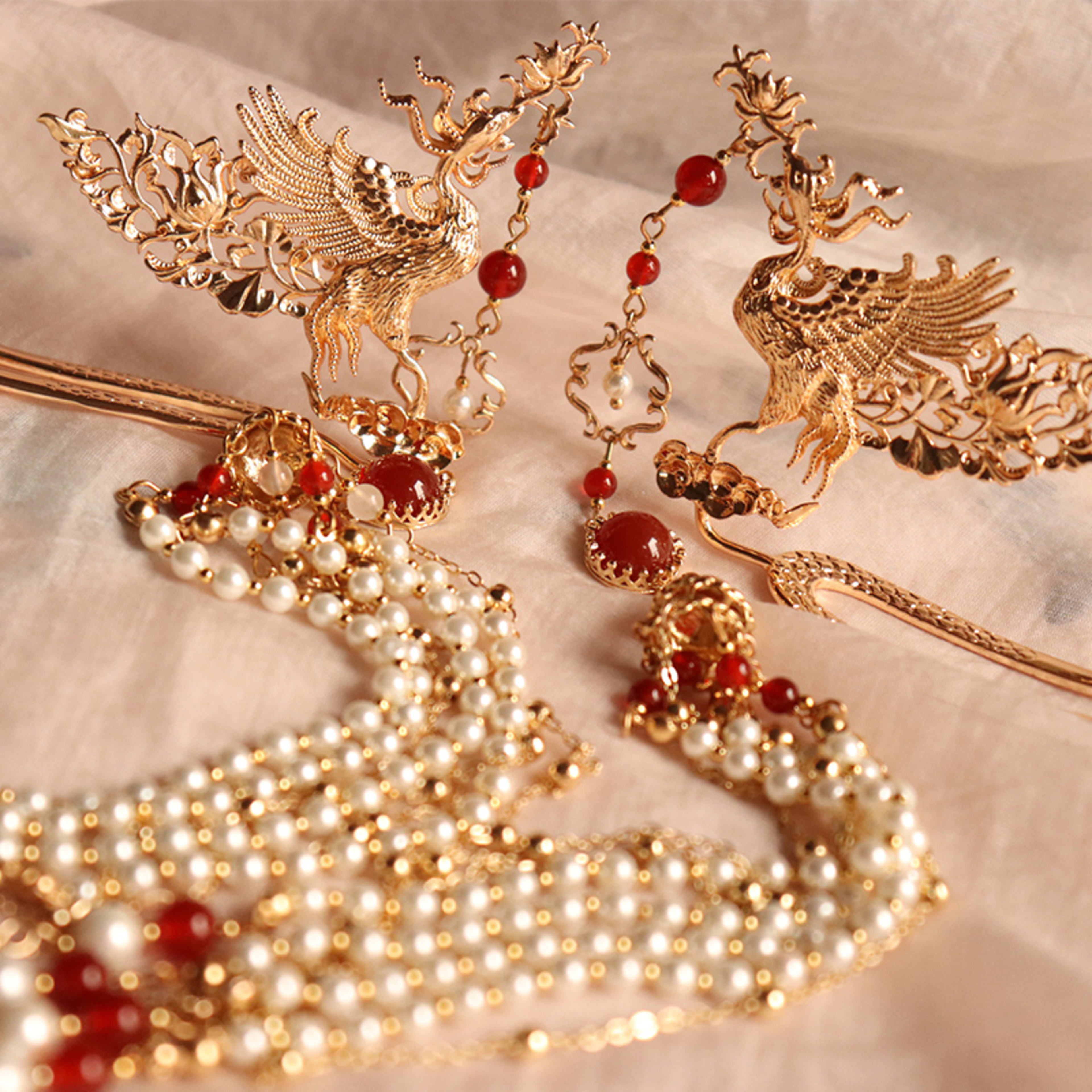 Gorgeous Archaistic Ancient Costume Pearl Tassel Phoenix Hairpin Hairpin Hairpin 3