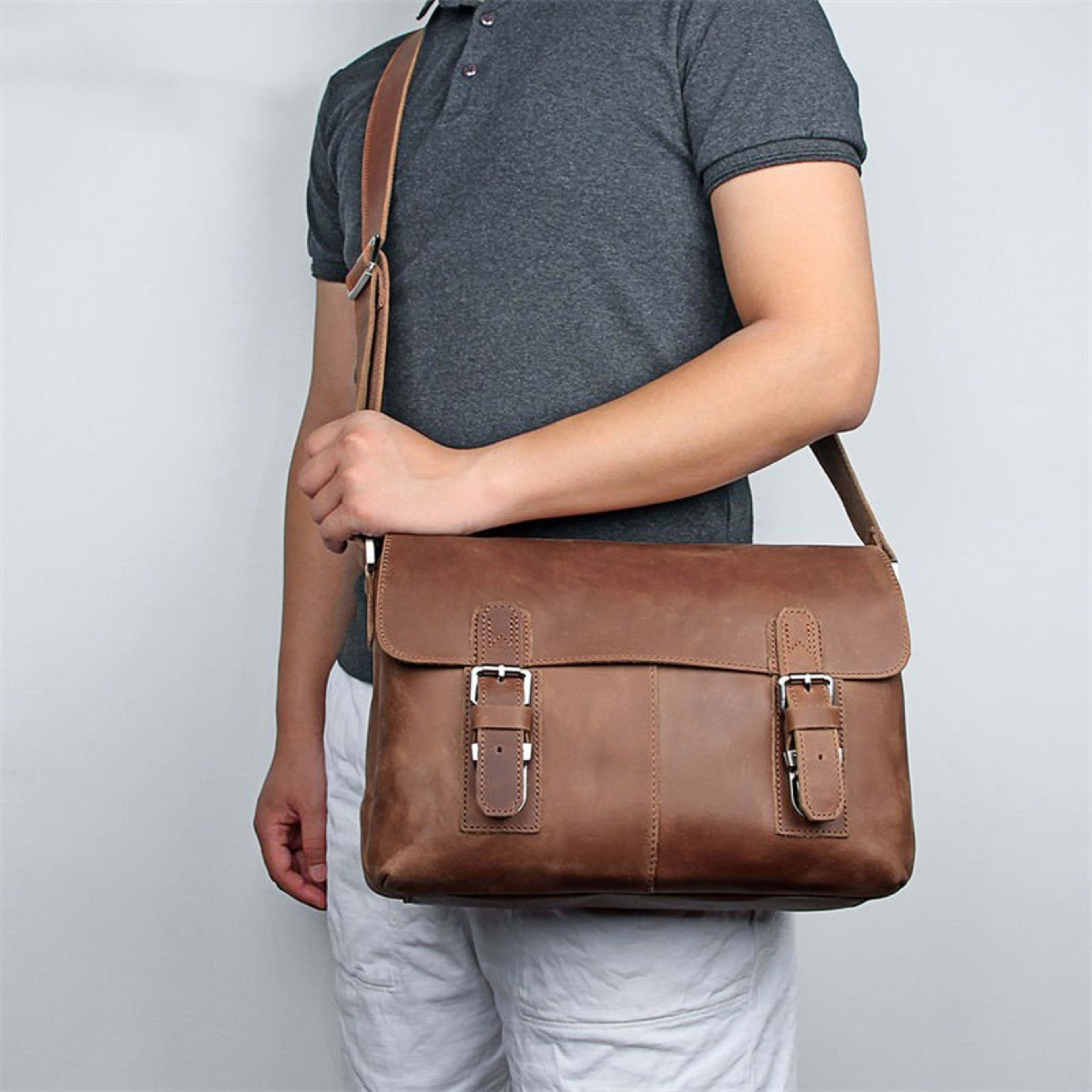 Vintage Leather Crossbody Bag For Men 3
