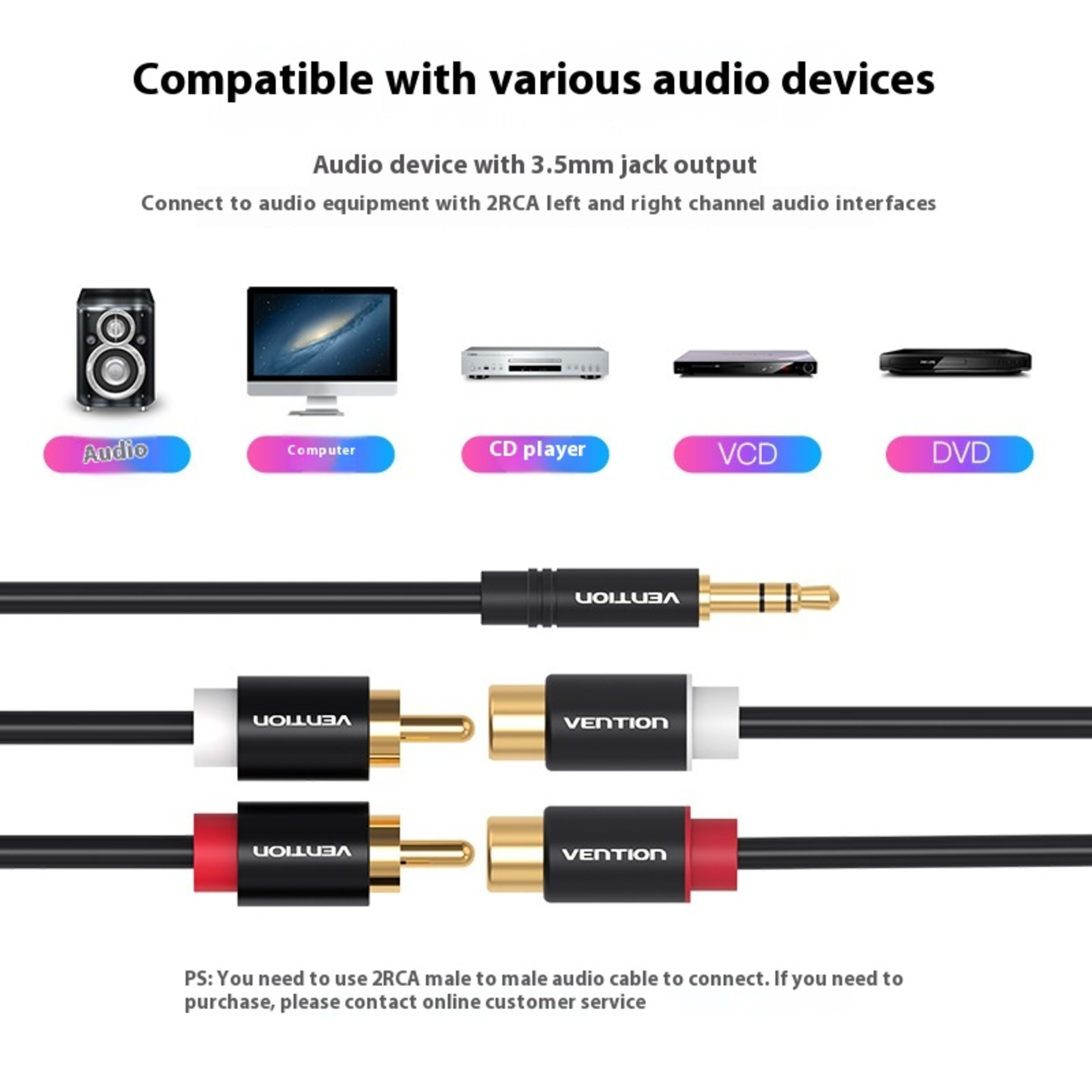 Audio Cable 3.5mm Revolving Double Lotus Head 4
