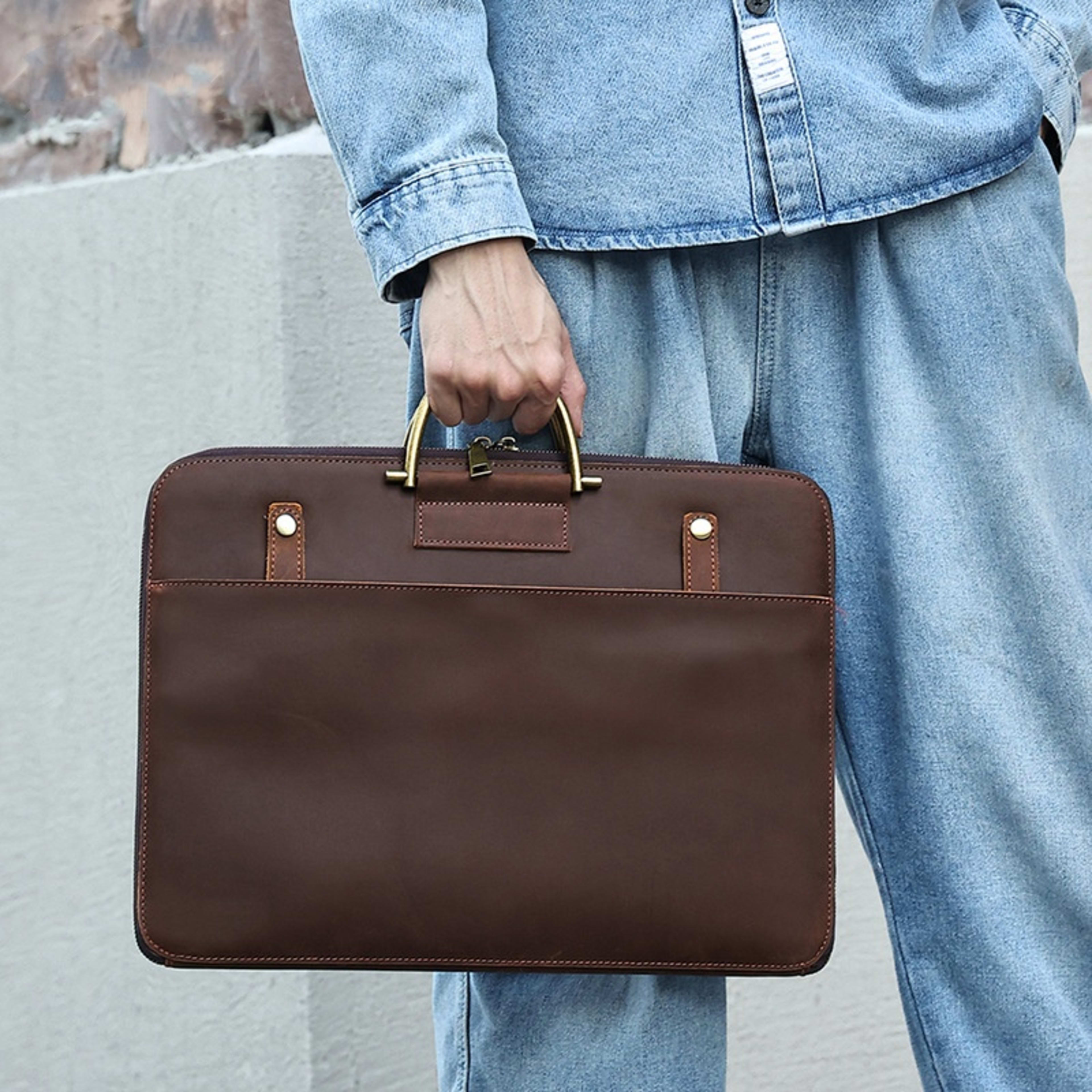 Crazy Horse Leather Men's Business Handbag Genuine Leather Computer Bag 1