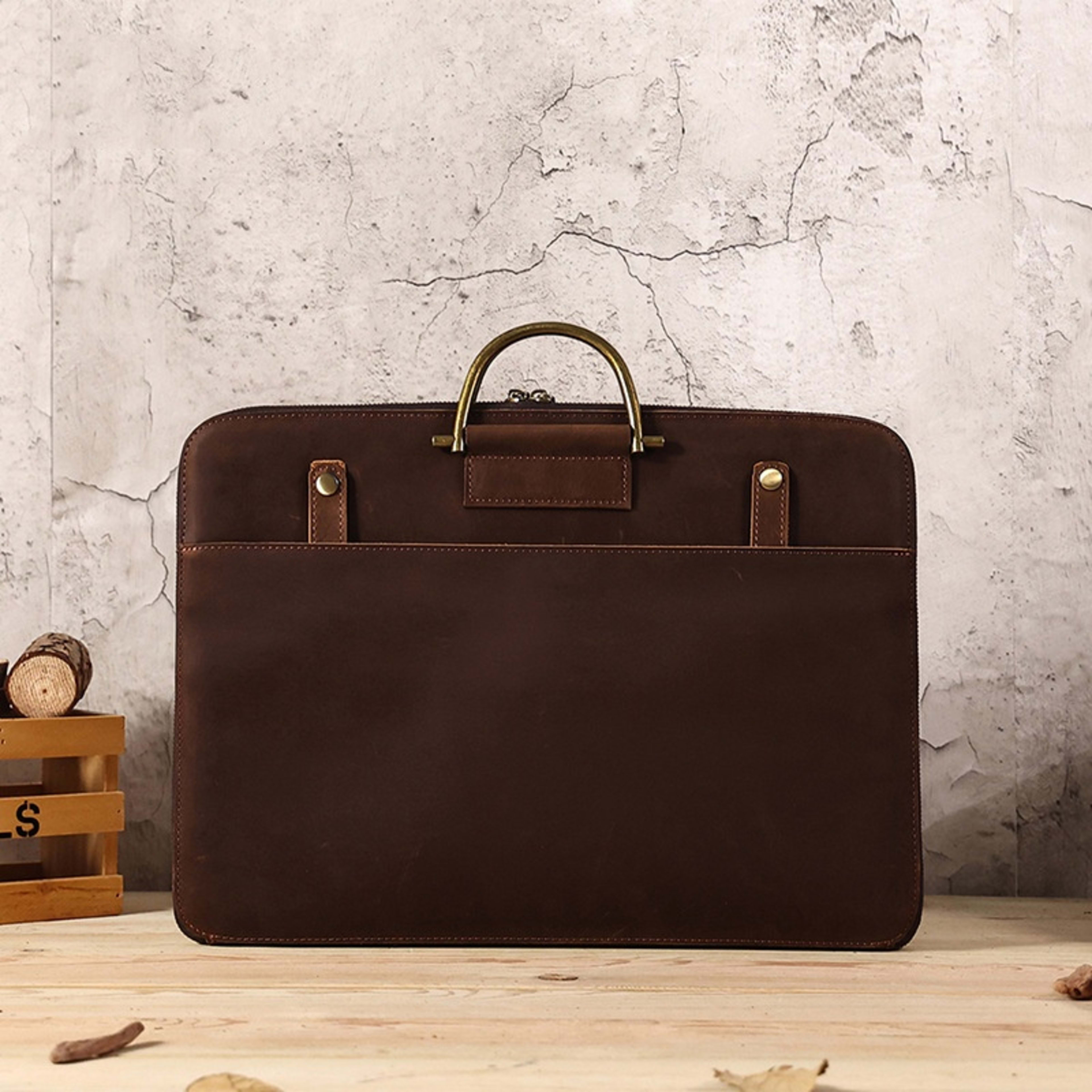 Crazy Horse Leather Men's Business Handbag Genuine Leather Computer Bag 4