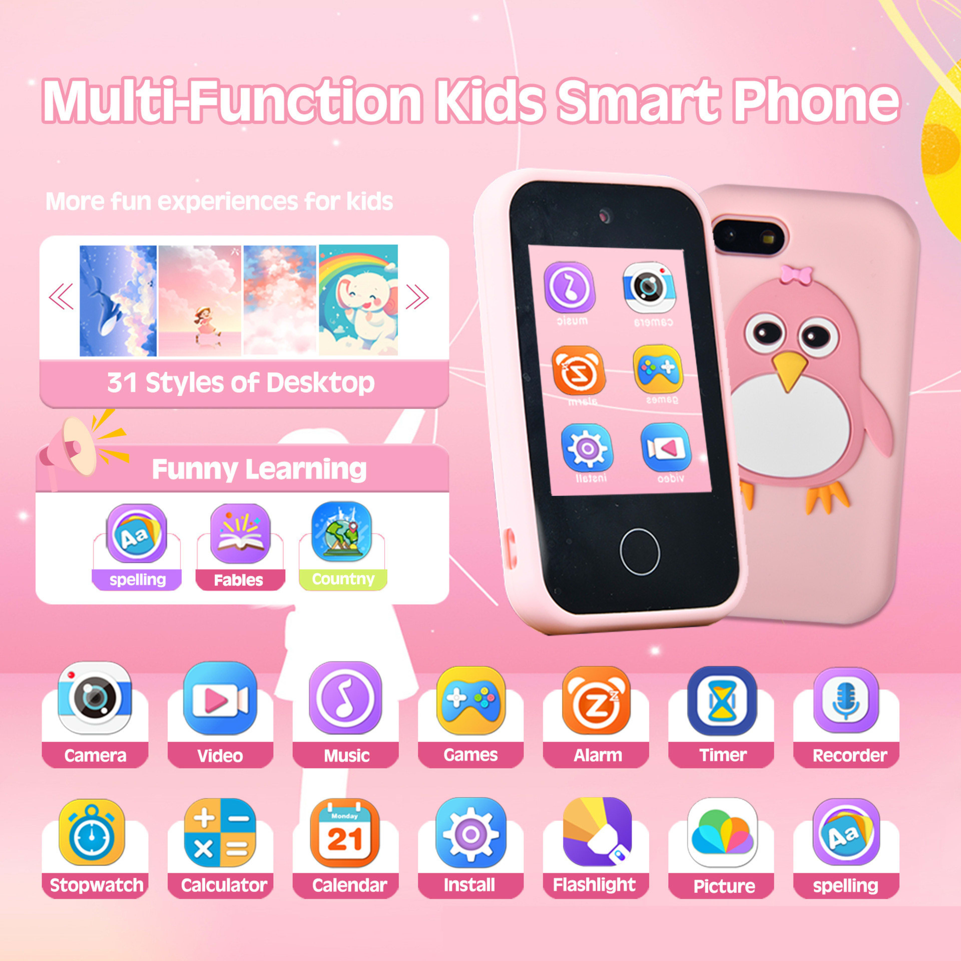 Children's Smart Touch Mobile Phone Silicone Penguin Toy 9