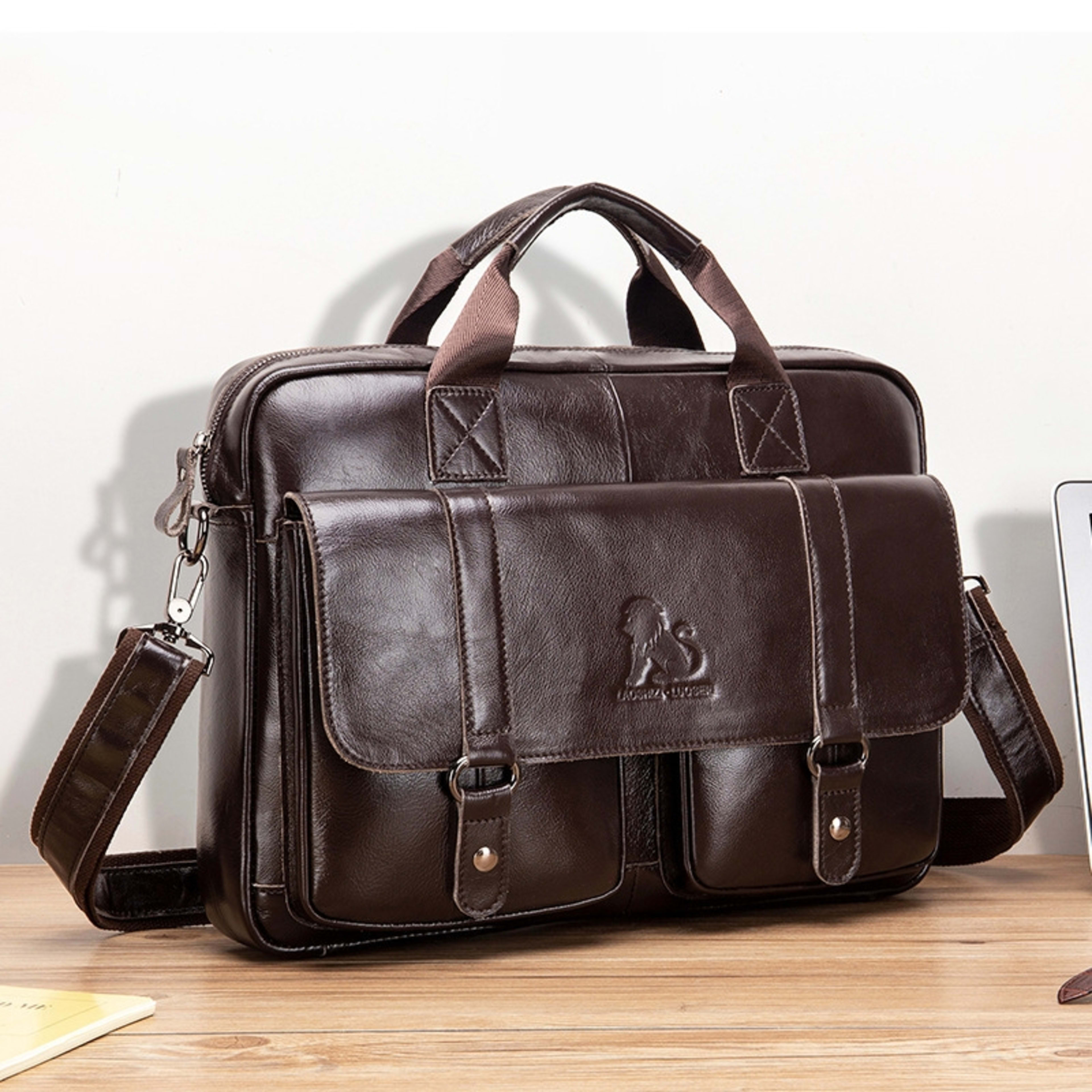 Cowhide Men's Briefcase Business Large Capacity Handbag 7