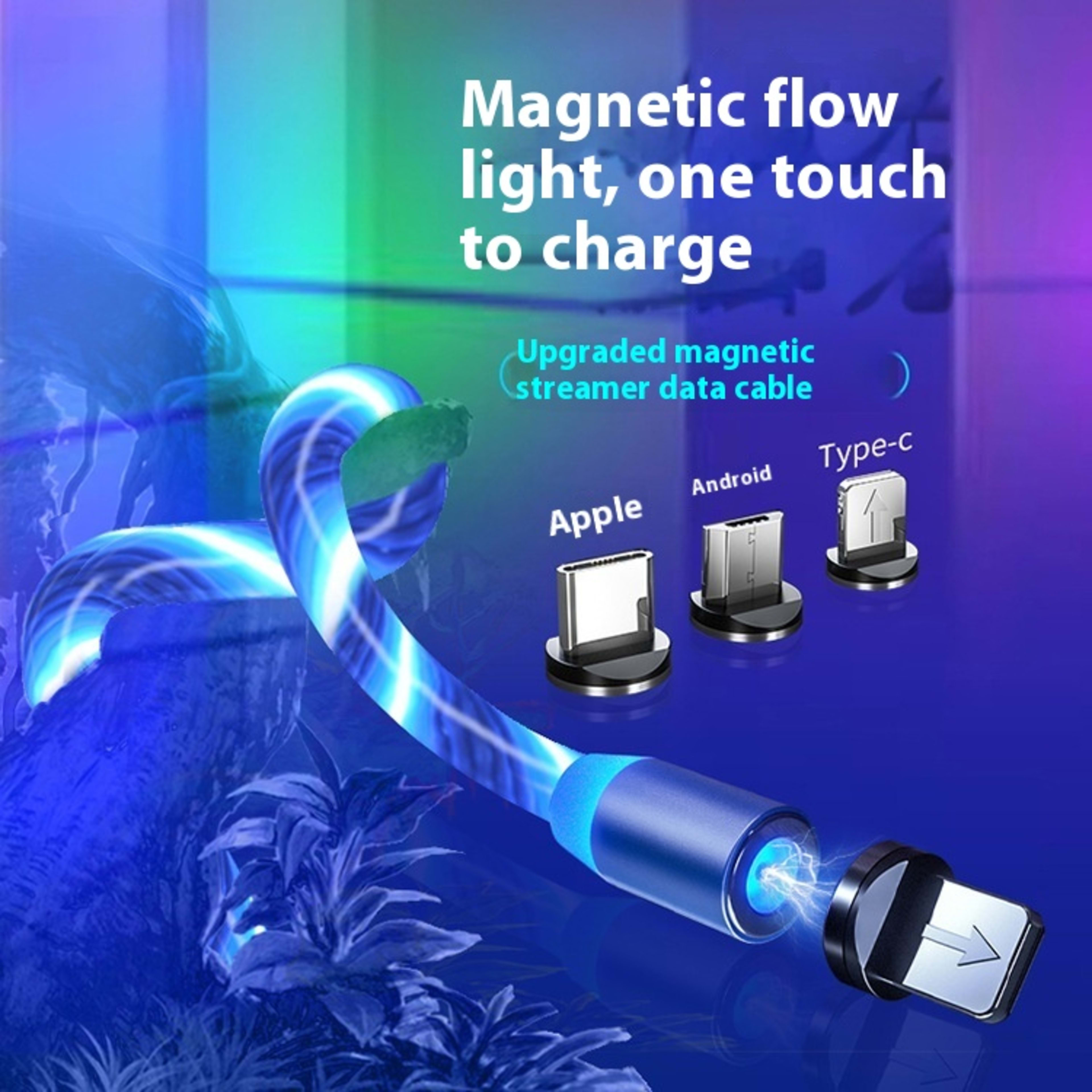 Colorful Streamer Mobile Phone Cable Magnetic Three-in-one USB Data Cable 5