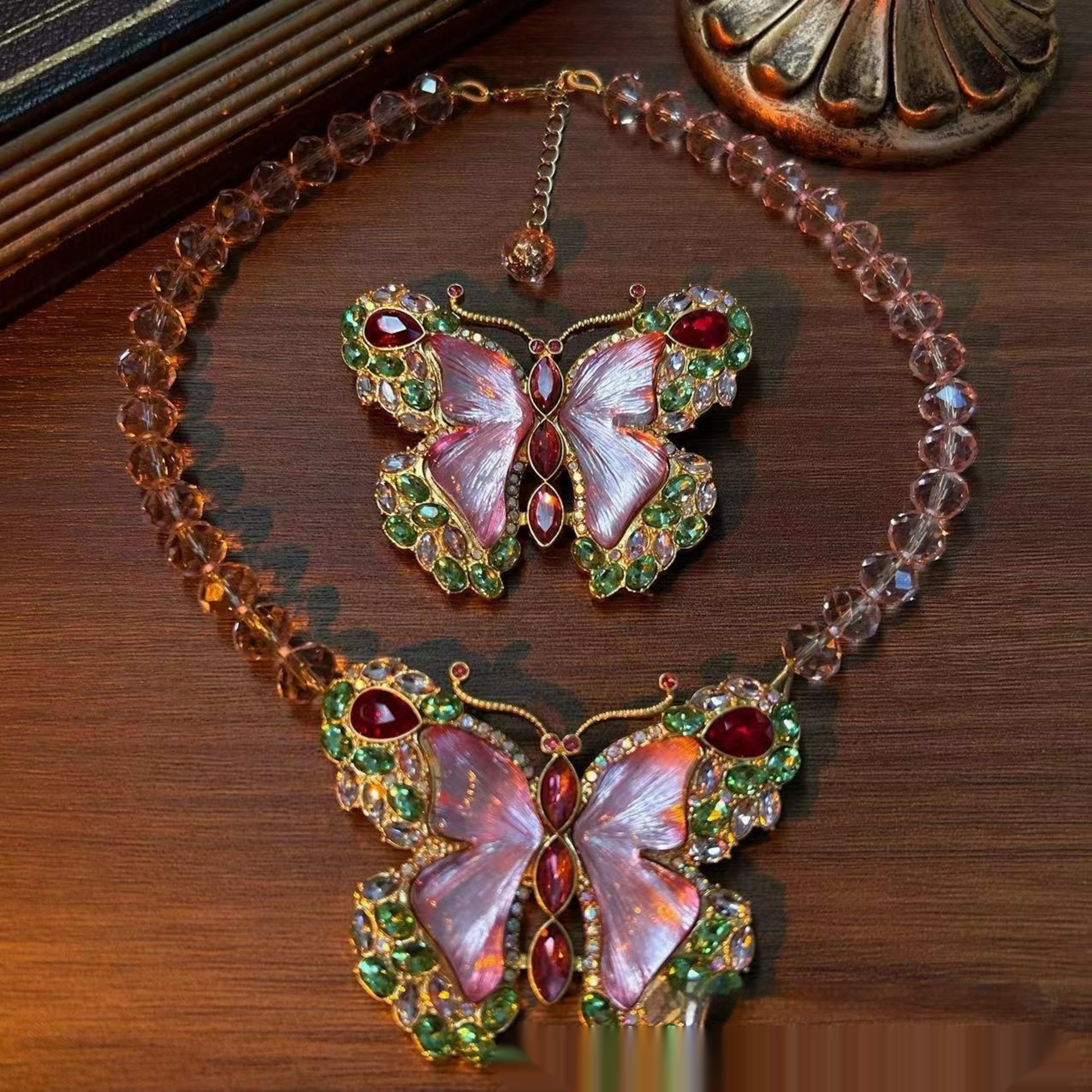 Butterfly Rhinestone Sweet Brooch Necklace Suit 4