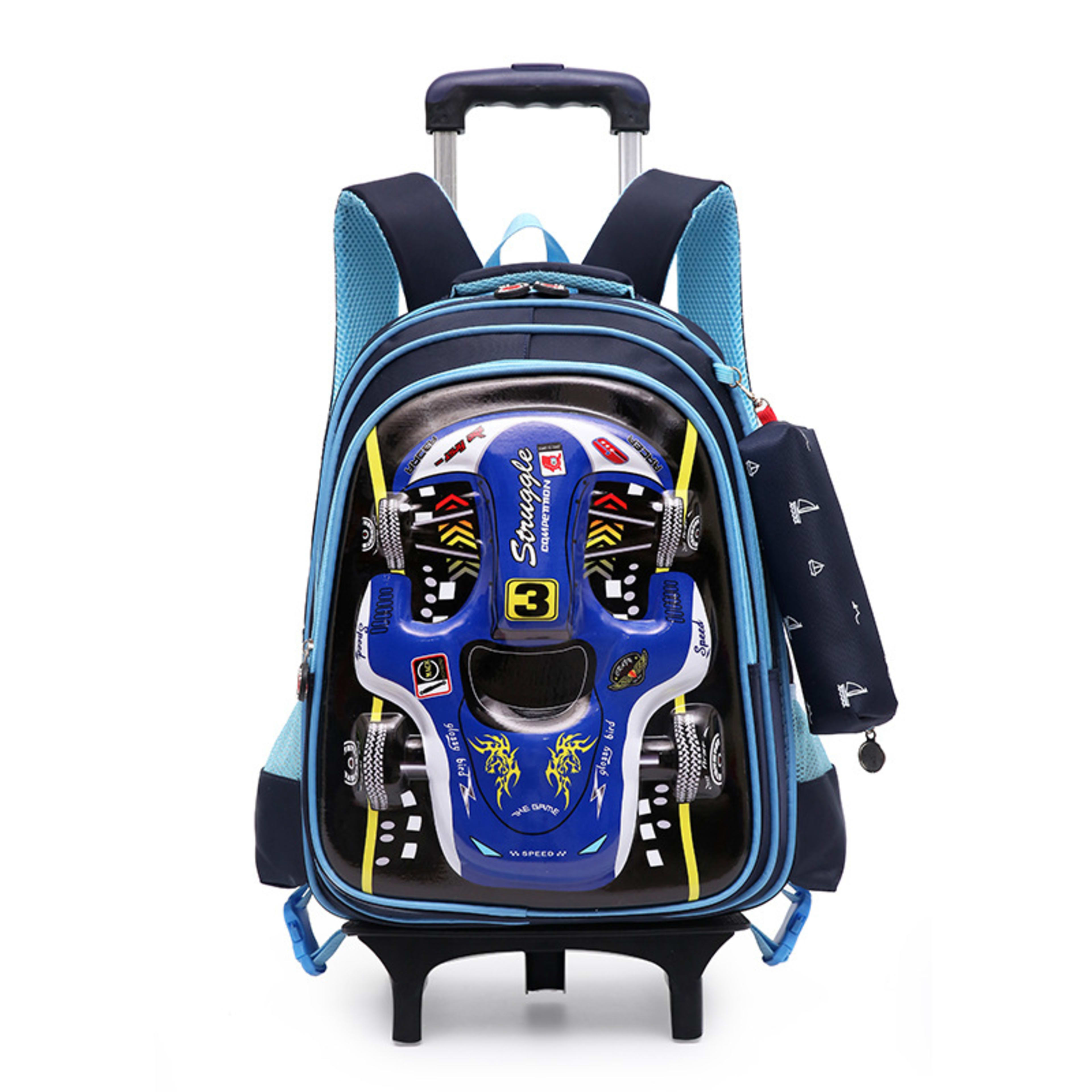 Trolley Primary School Waterproof 3D Car Detachable Burden Reduction Children Backpack 4