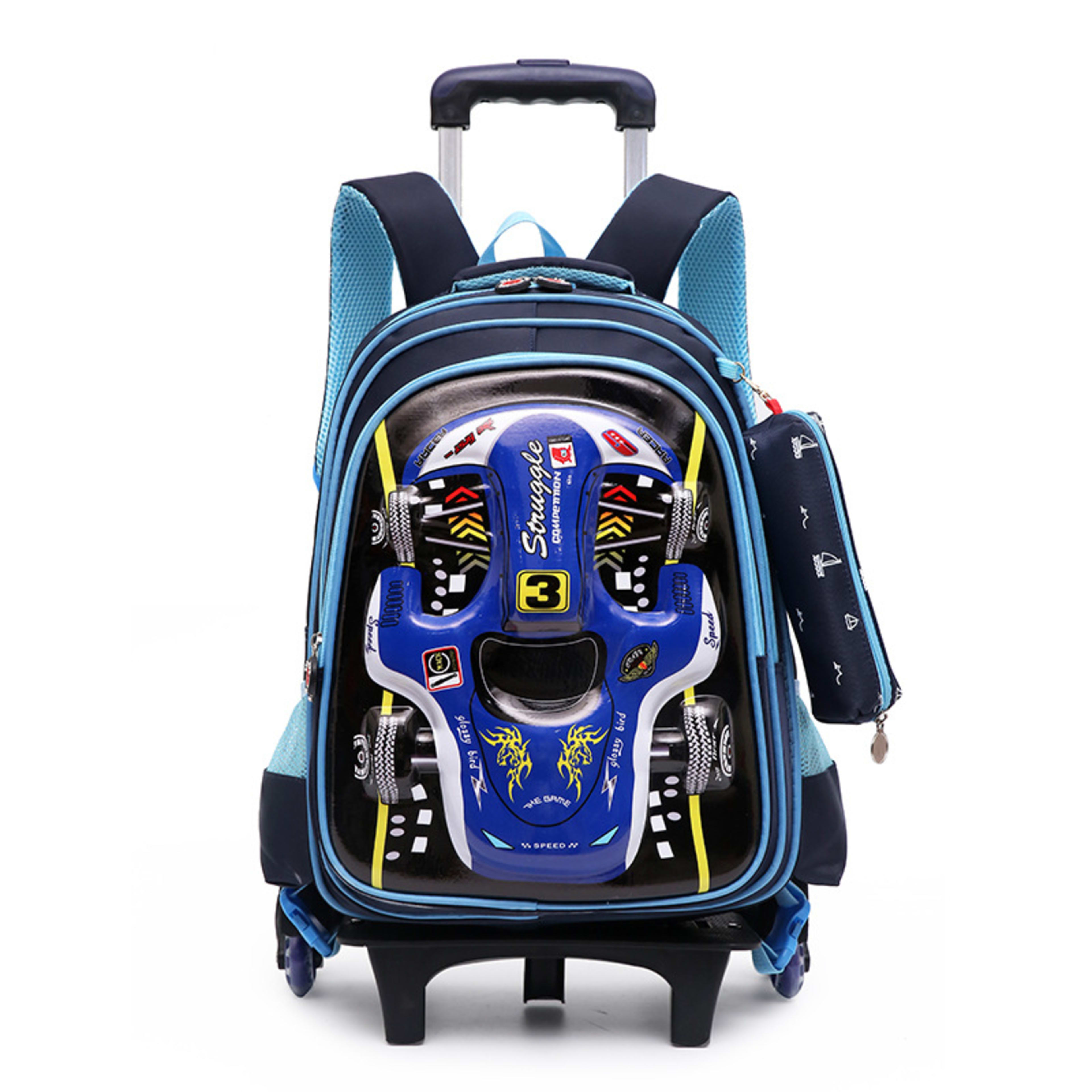 Trolley Primary School Waterproof 3D Car Detachable Burden Reduction Children Backpack 7