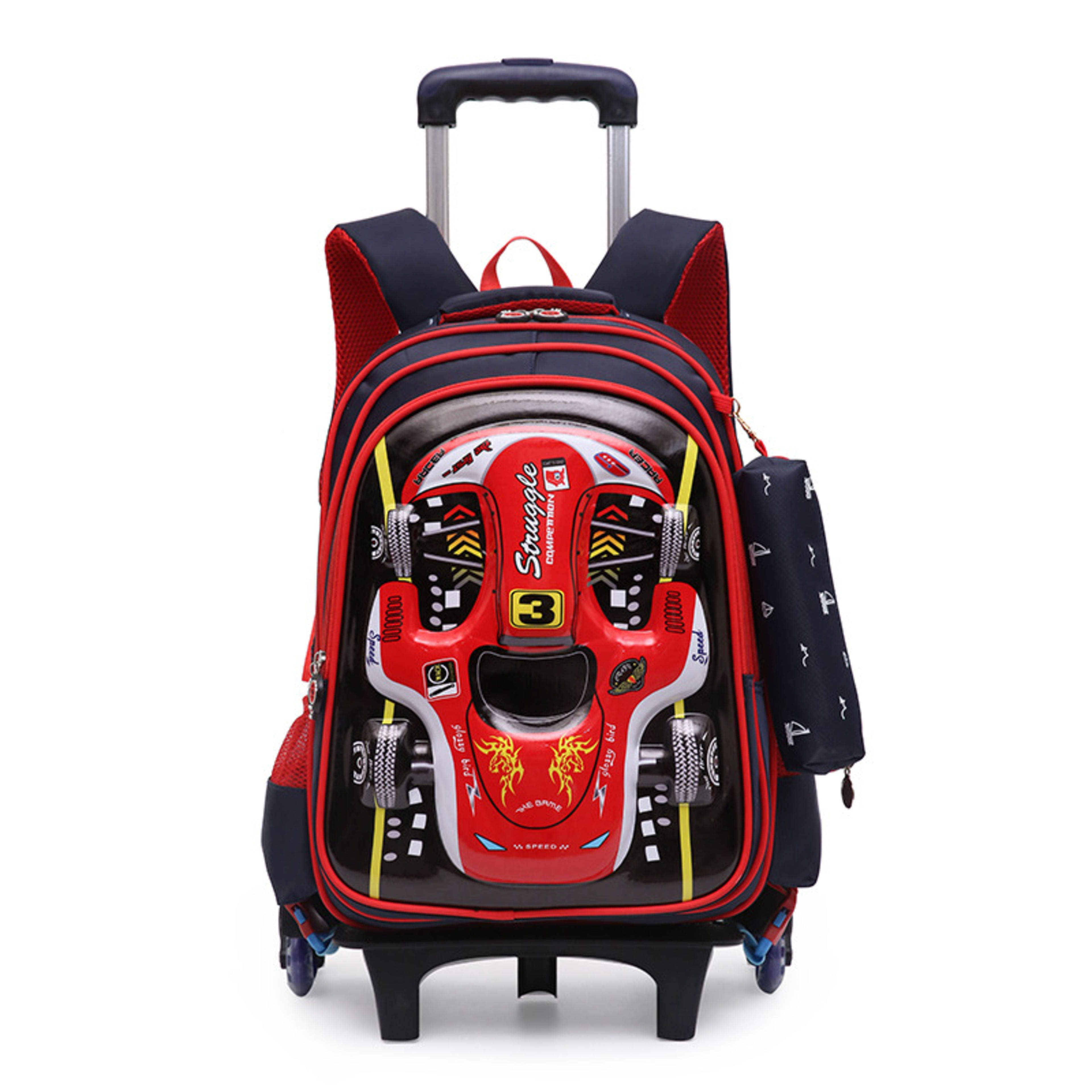 Trolley Primary School Waterproof 3D Car Detachable Burden Reduction Children Backpack 6