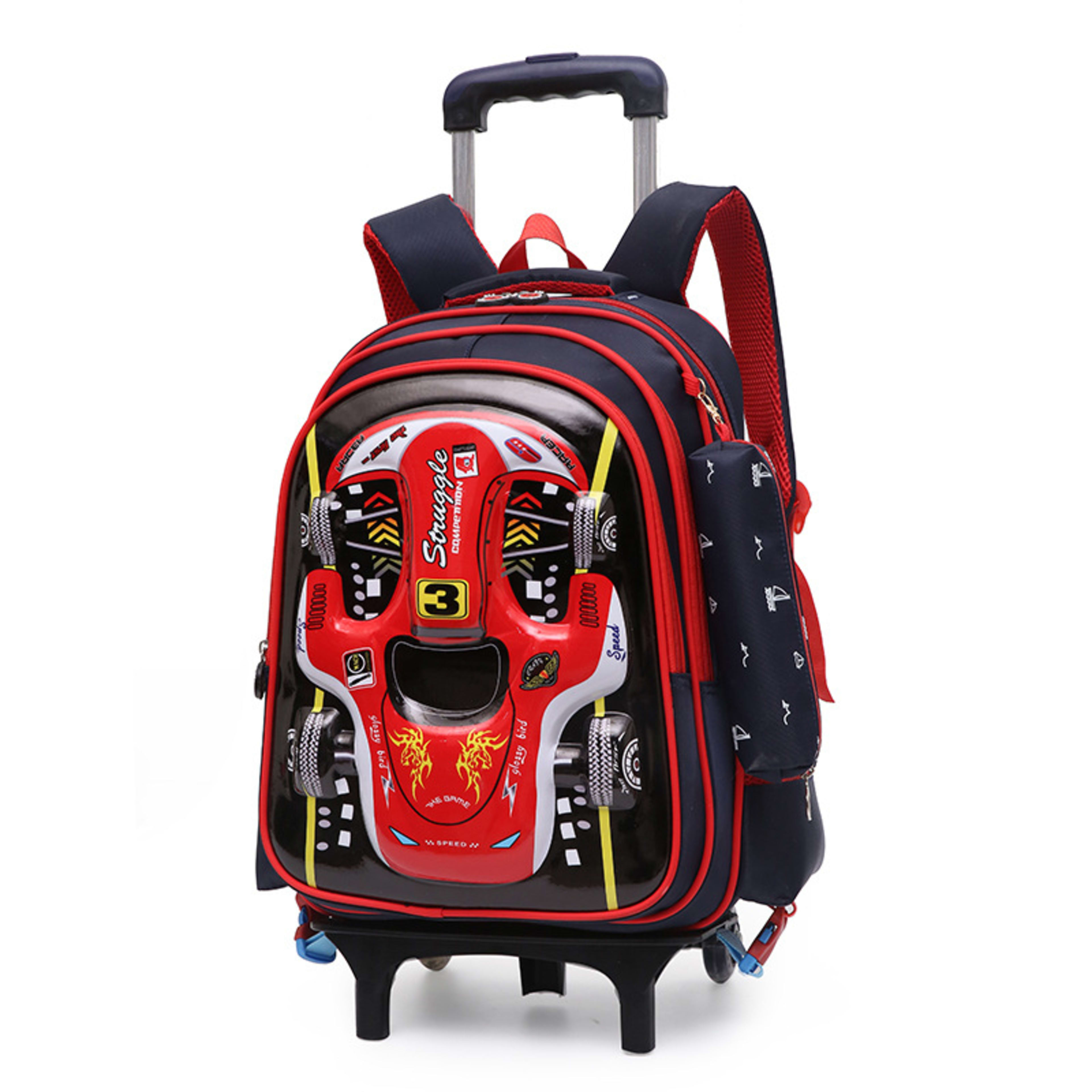 Trolley Primary School Waterproof 3D Car Detachable Burden Reduction Children Backpack 3