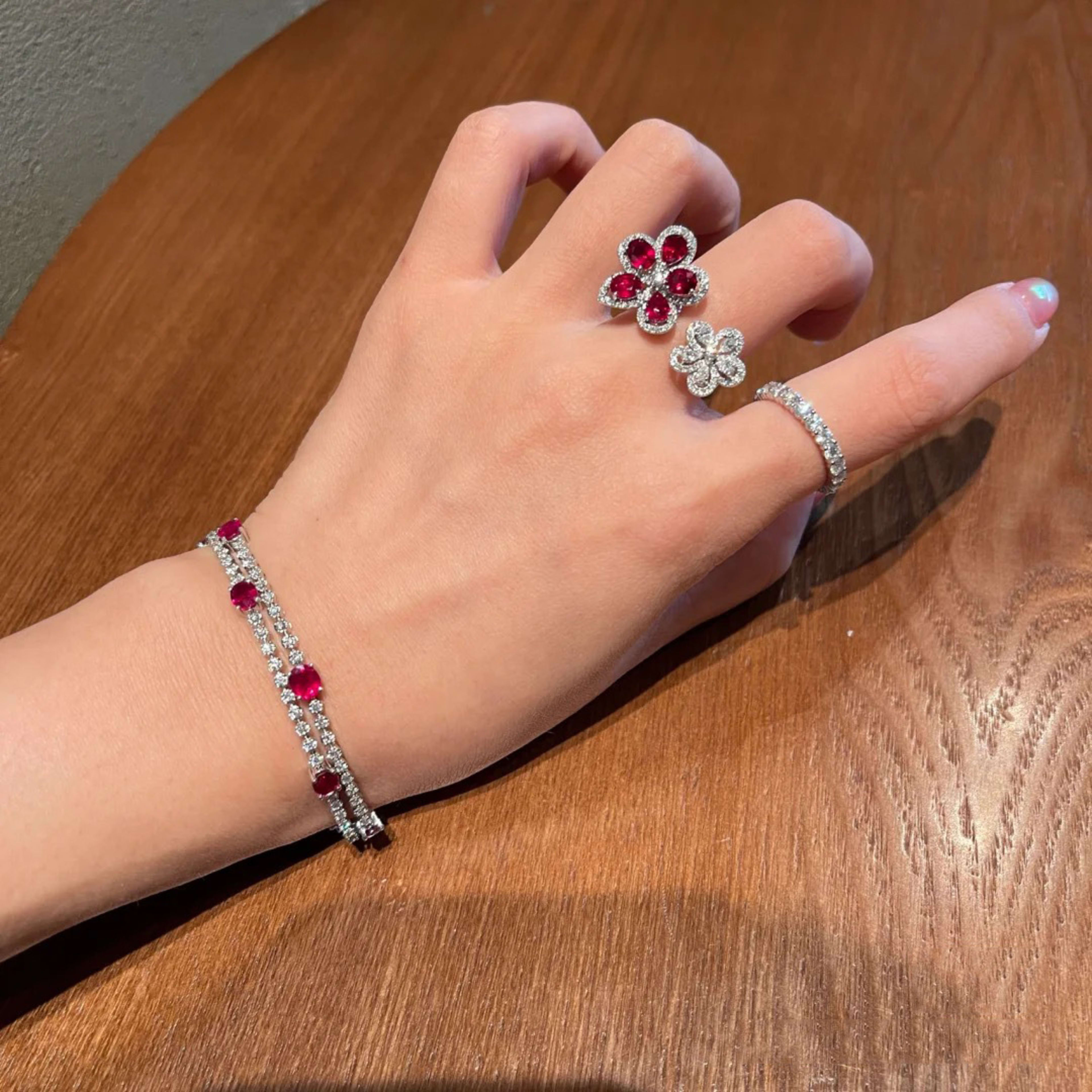 Colorful Bright Crimson Gemstone Flower Grape Purple Zircon Shining Diamond Flower Ring 1