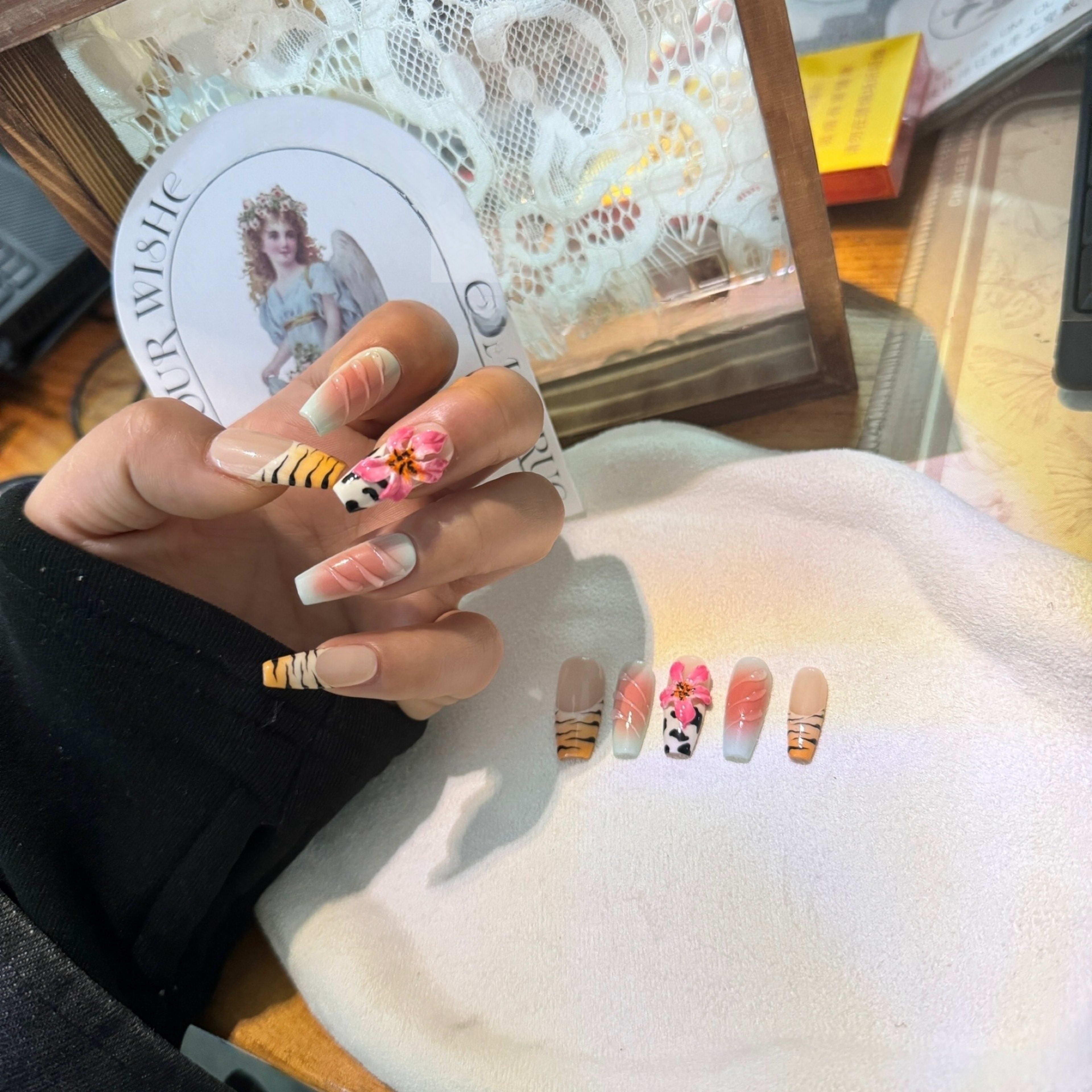 Zebra Pattern Lily Hand Carving Nail Art 2