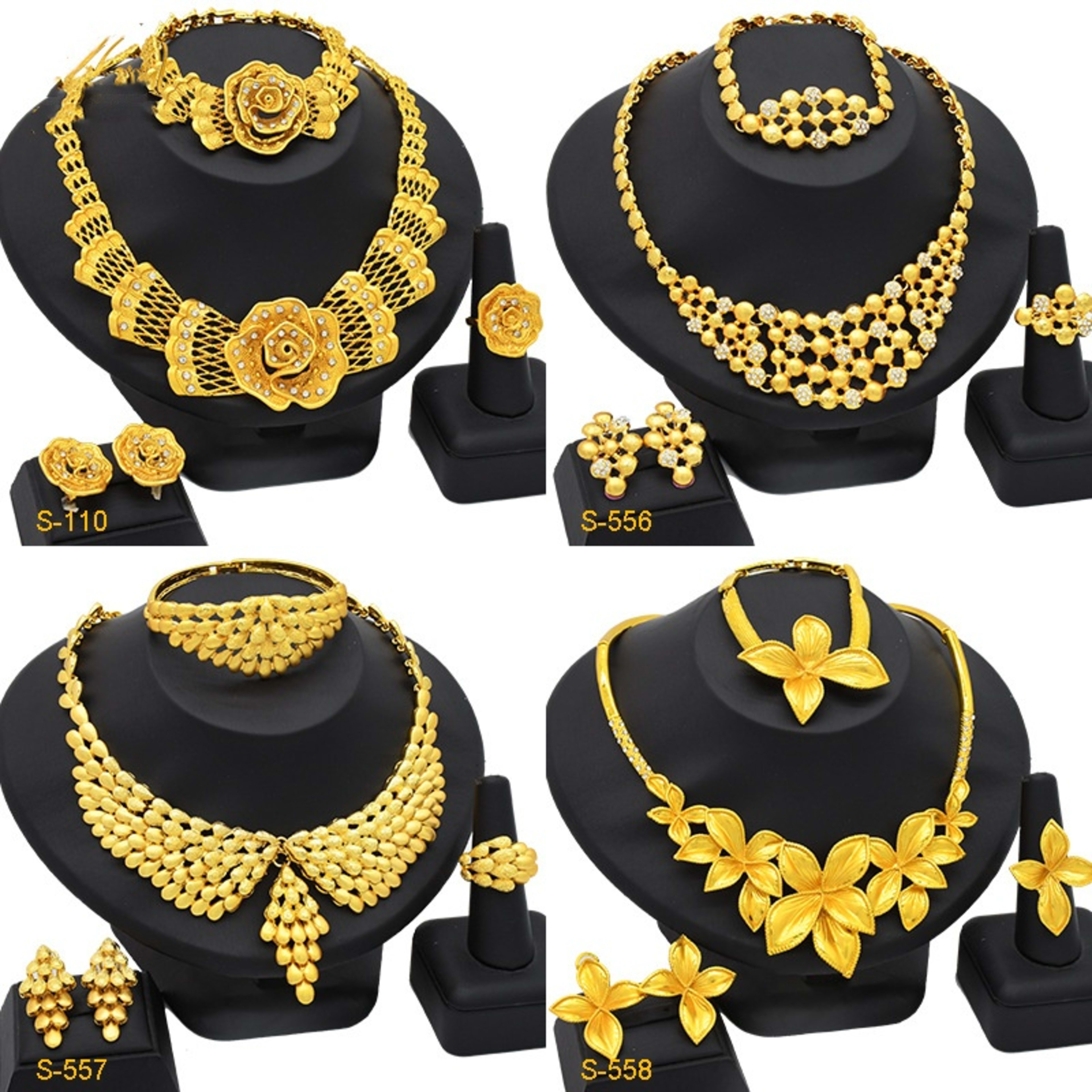Women's Jewelry Suit Necklace Earring Ring Bracelet Four-piece Set 2