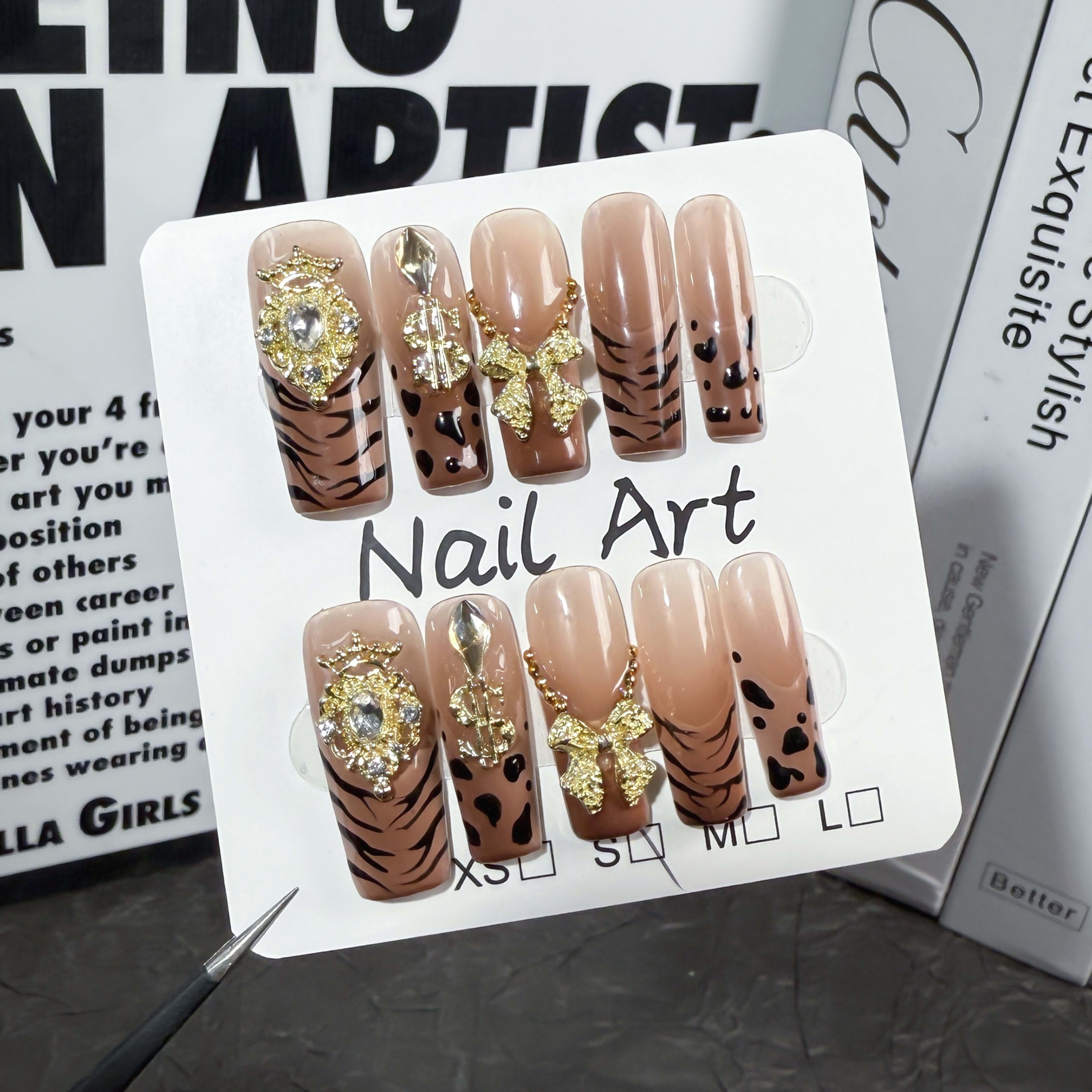 Ice Transparent Gradient Leopard Print Hand-painted Wear Armor Pure Hand-made Detachable Fake Nails 4