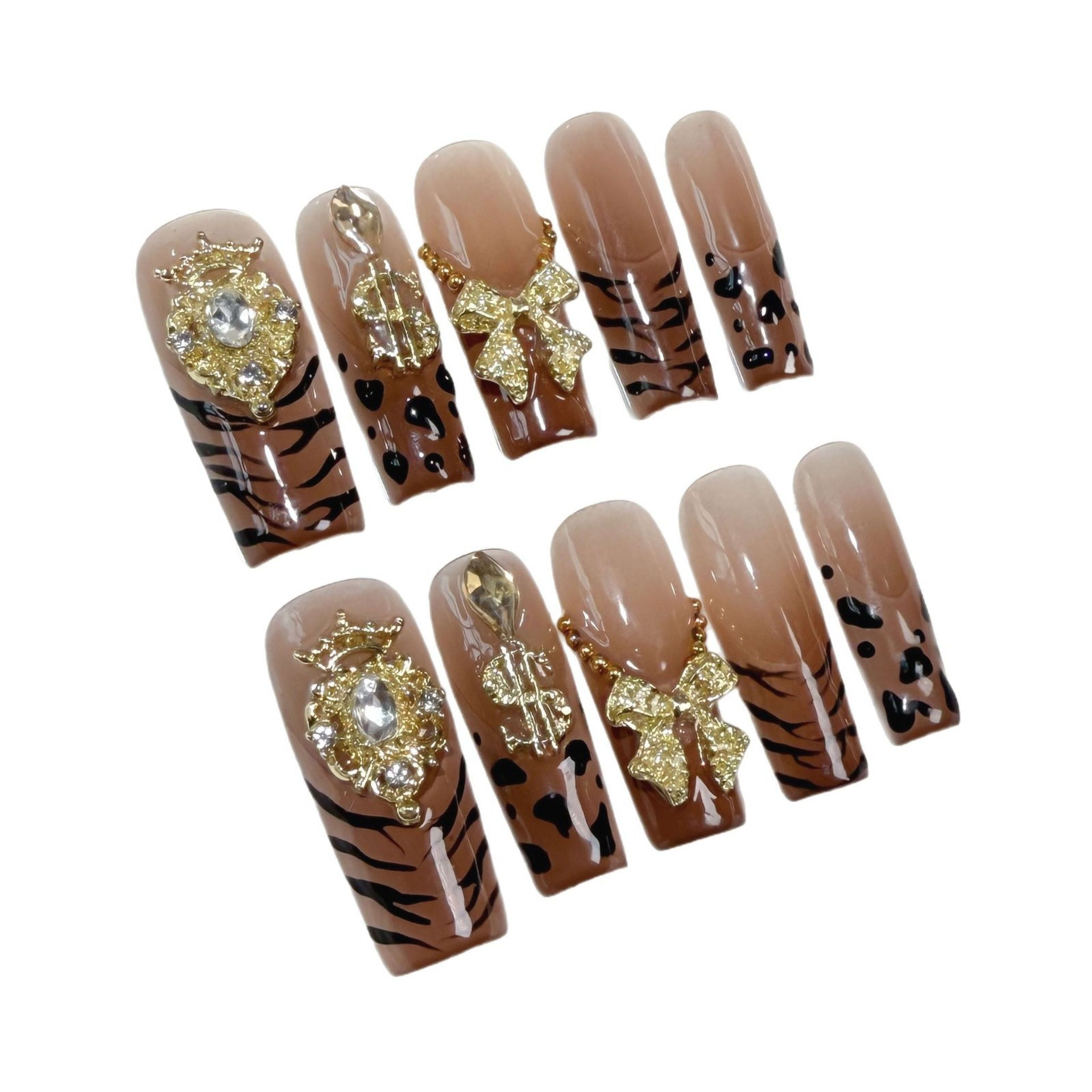 Ice Transparent Gradient Leopard Print Hand-painted Wear Armor Pure Hand-made Detachable Fake Nails 1