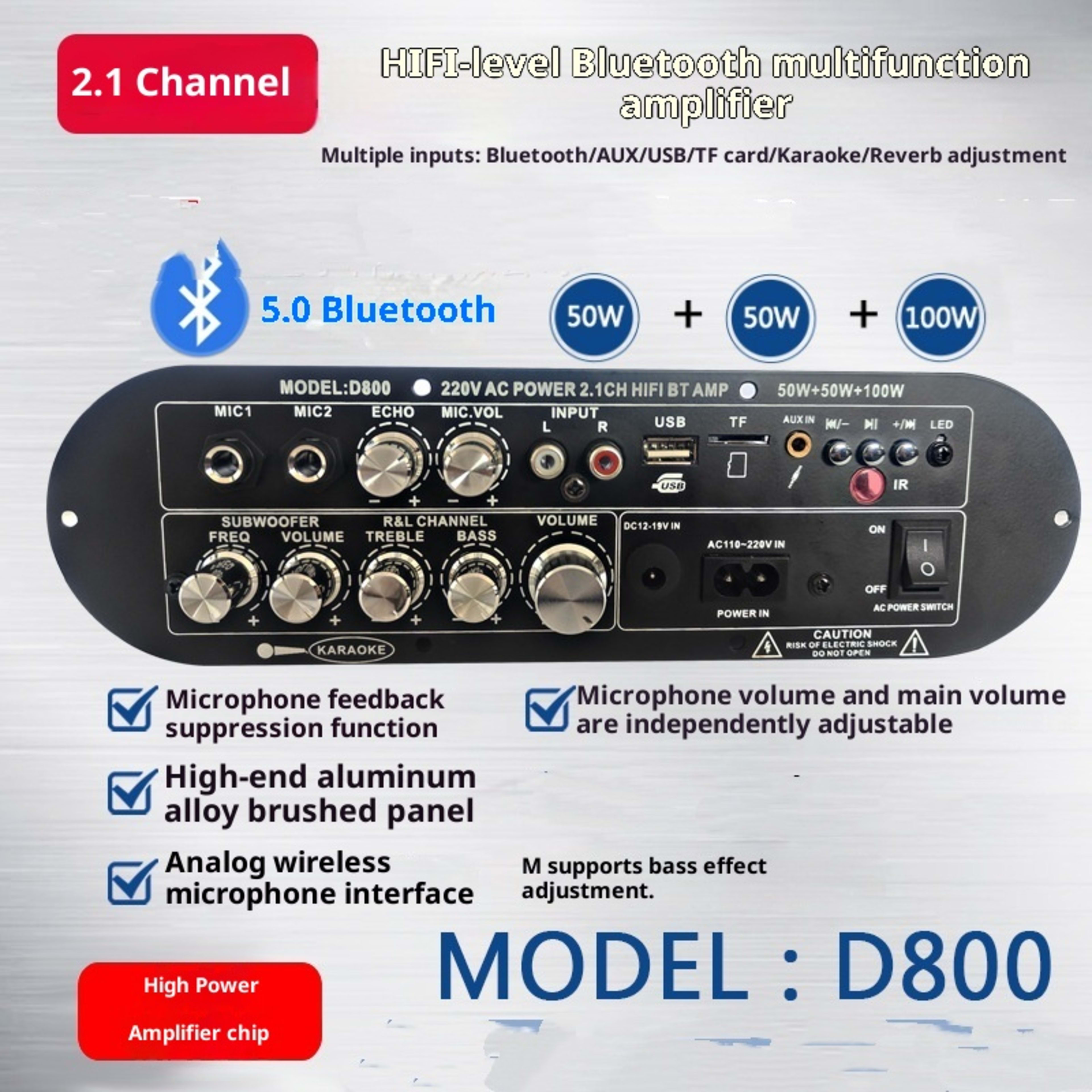 21 Channel Bluetooth Digital Amplifier Board High And Low Tone Super Dynamic Bass Boost High Power