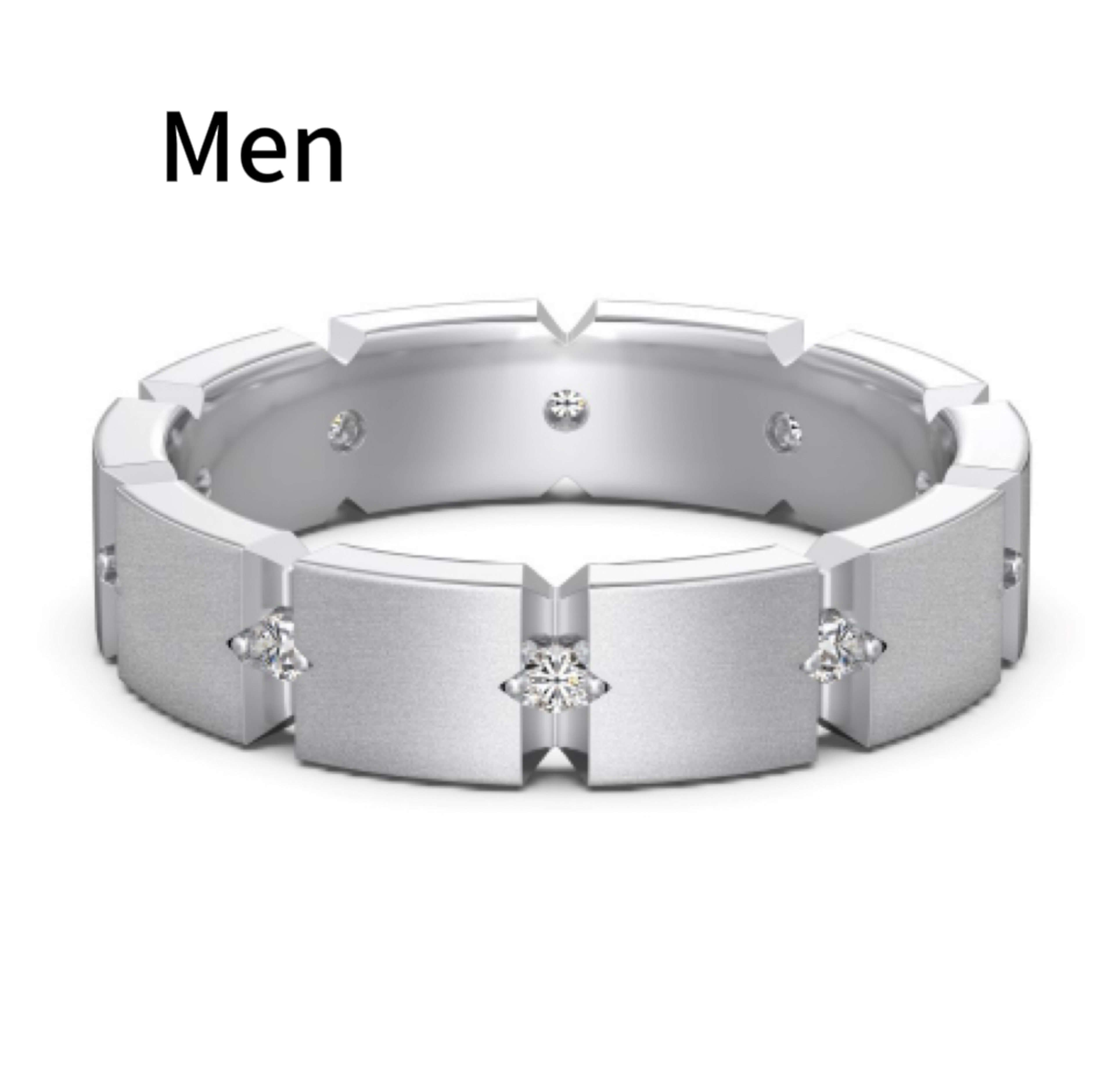S925 Sterling Silver Men And Women Couple Rings Personality Fashion Round Zirconium Gang Drill Slim Ring Simple All-matc 14