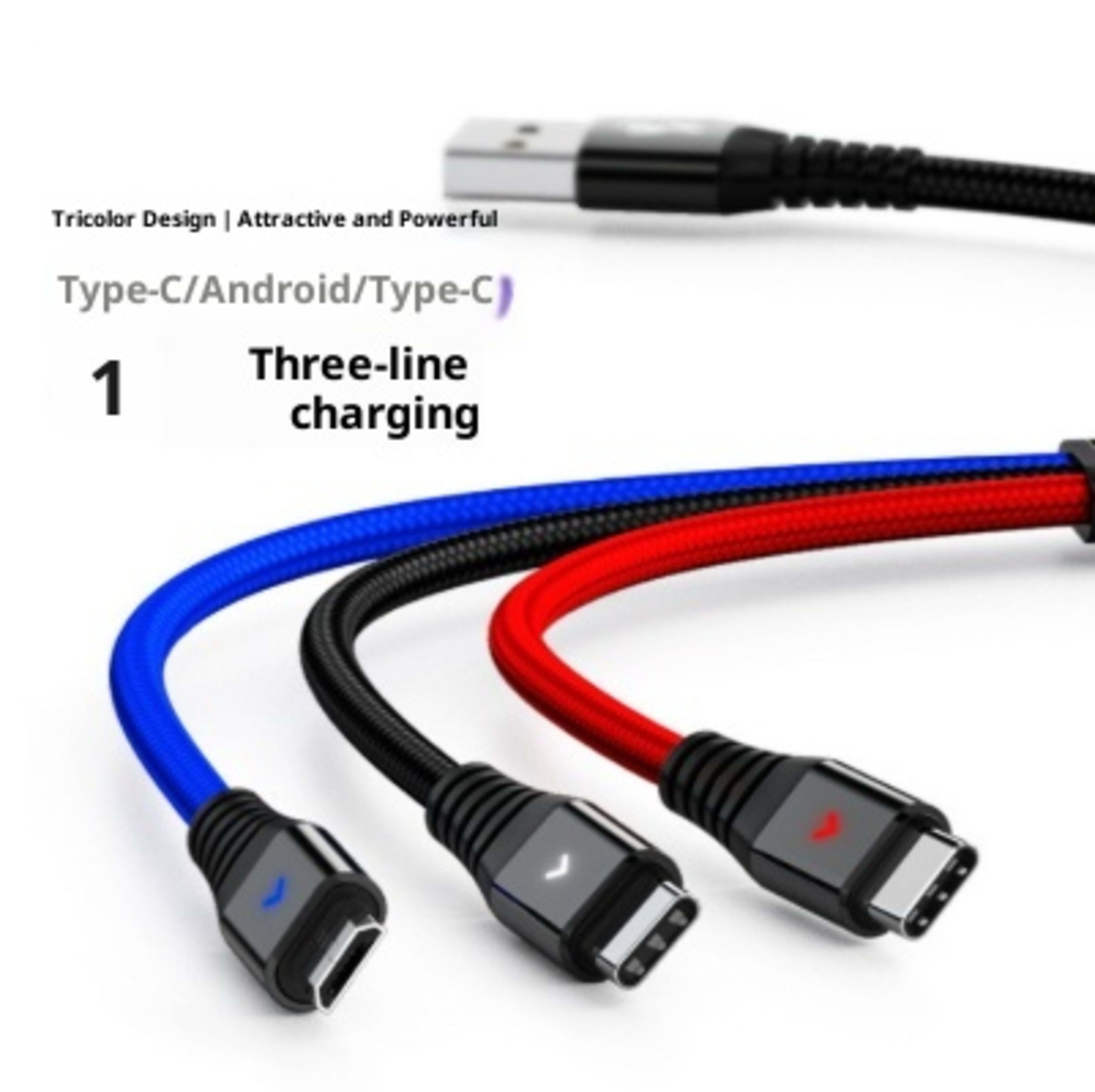 Mobile Phone Data Cable One-to-three Digital Display With Light Three-in-one Fast Charge Car Charging Cable 1