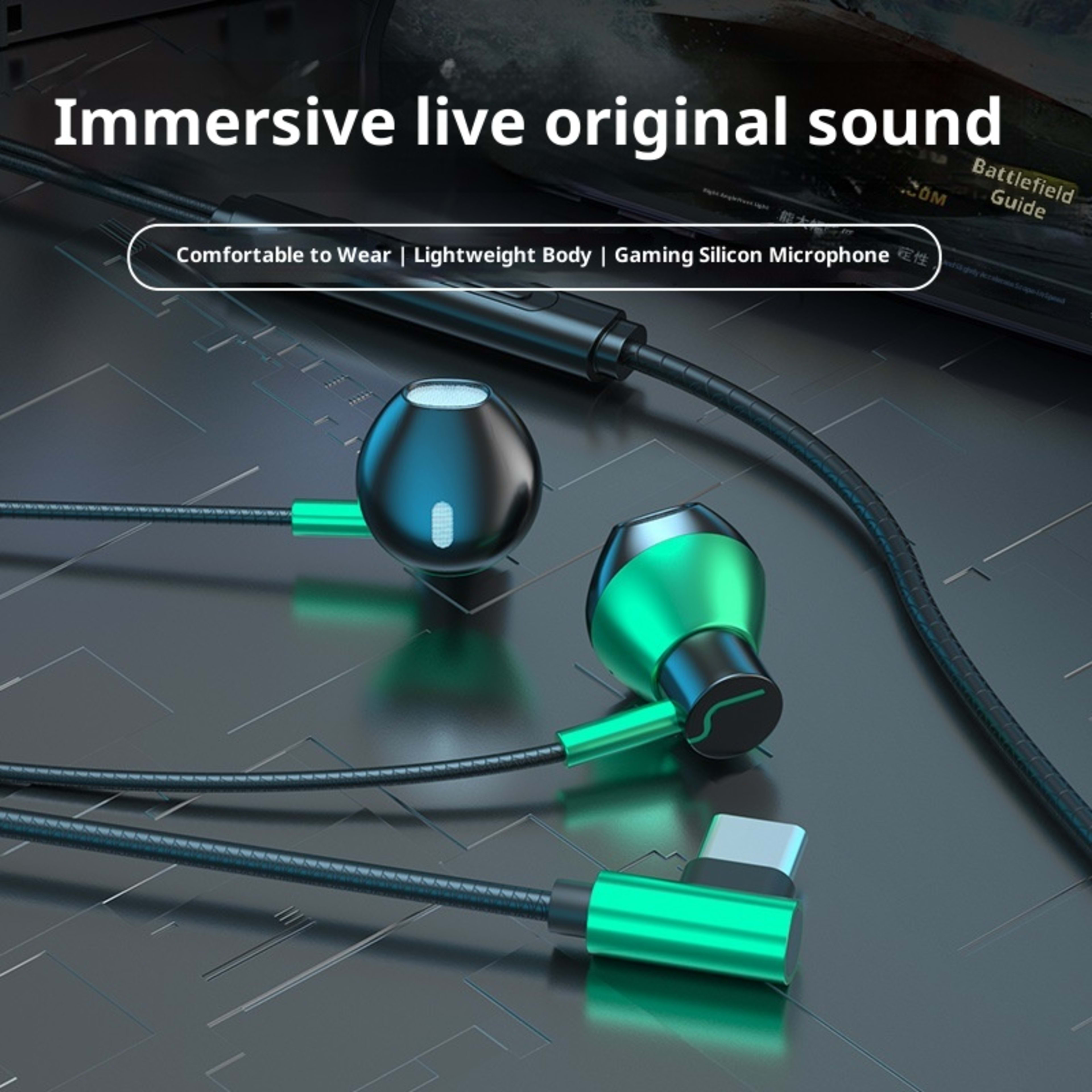 Gaming Headphones Wired In-ear Flat Port Round Hole Universal Earbuds Interface 7