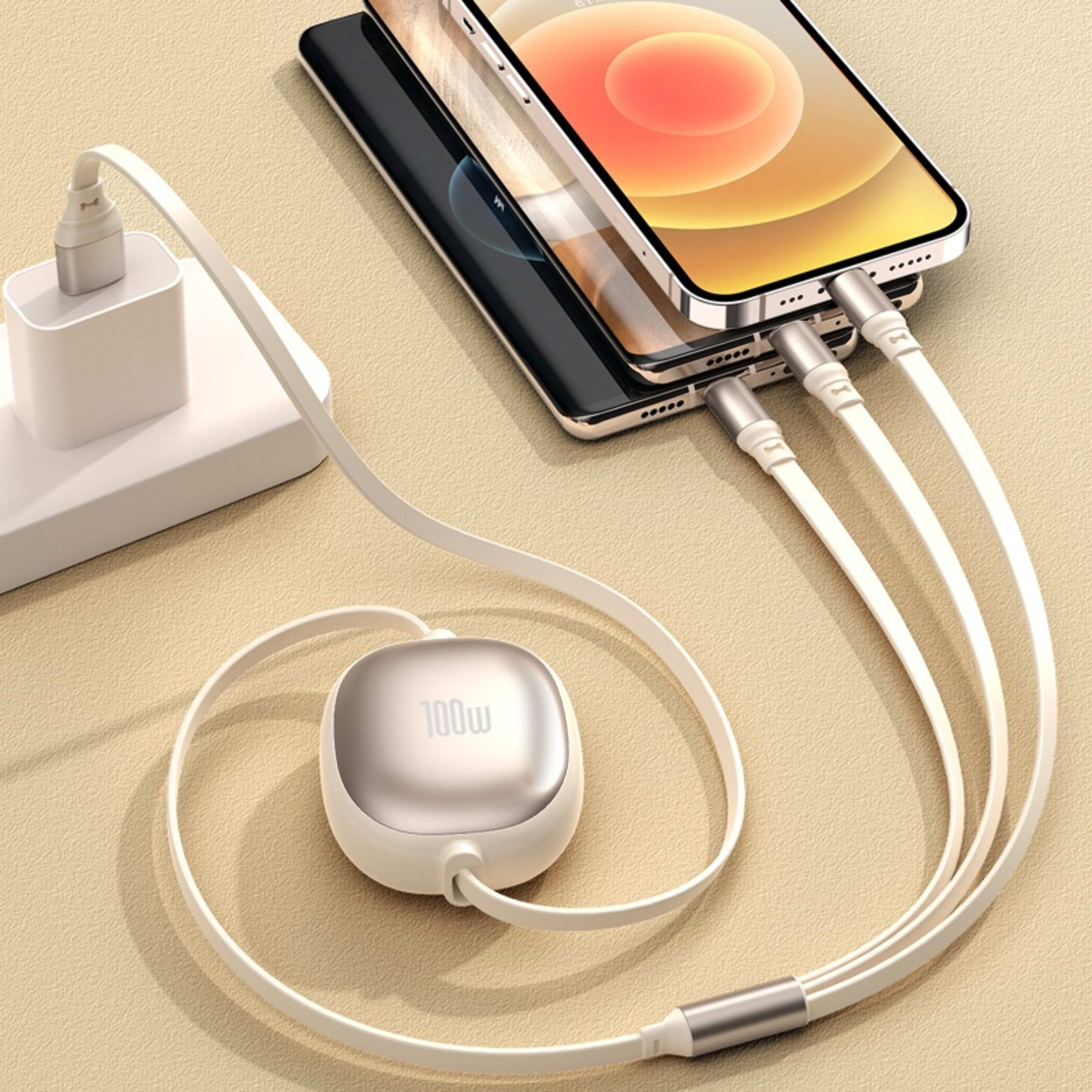 Solid Color Minimalist Metal Retractable 3-in-1 Fast Charging Data Cable 3
