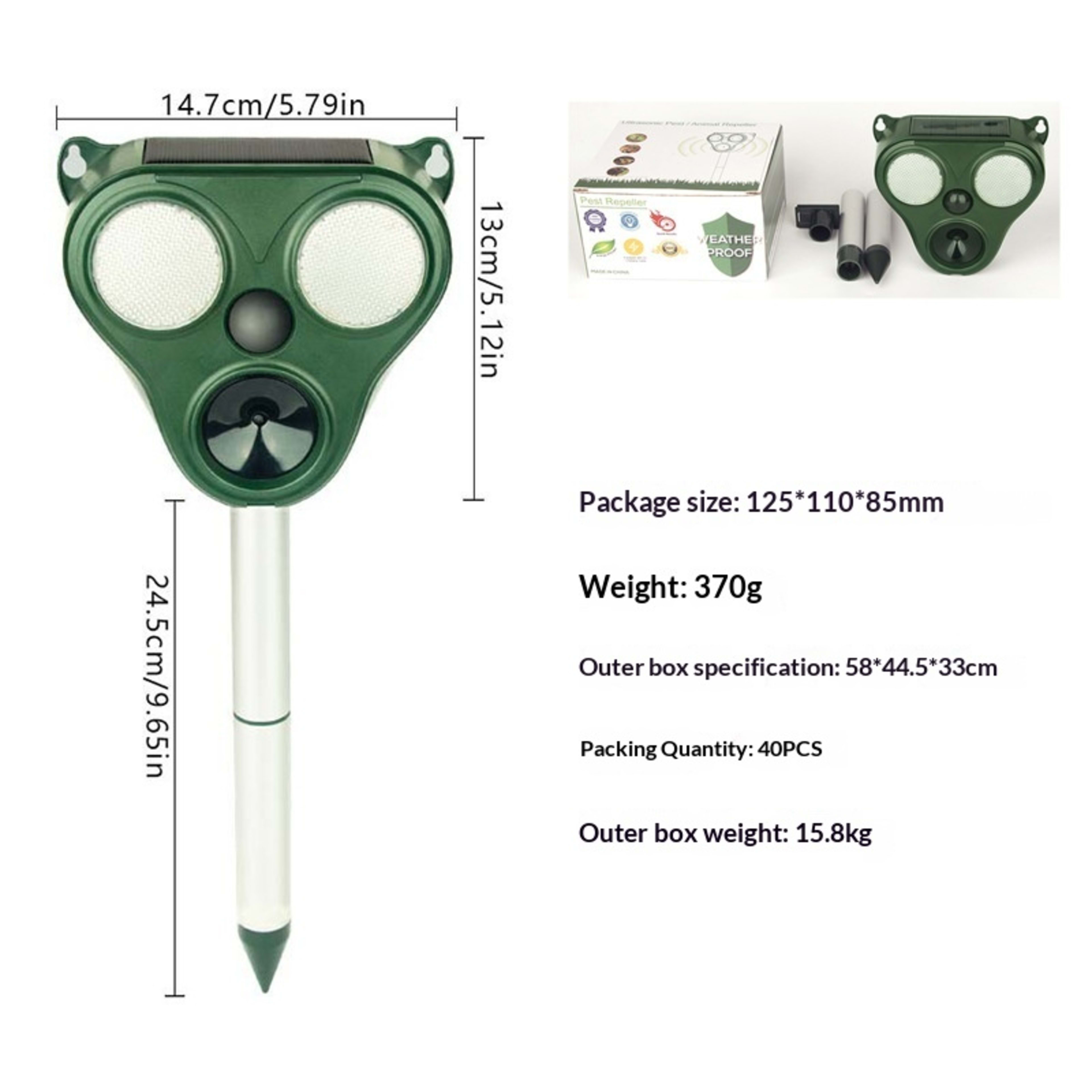 Ultrasonic Dog Repeller Charging Voice Solar Bird Repeller 7